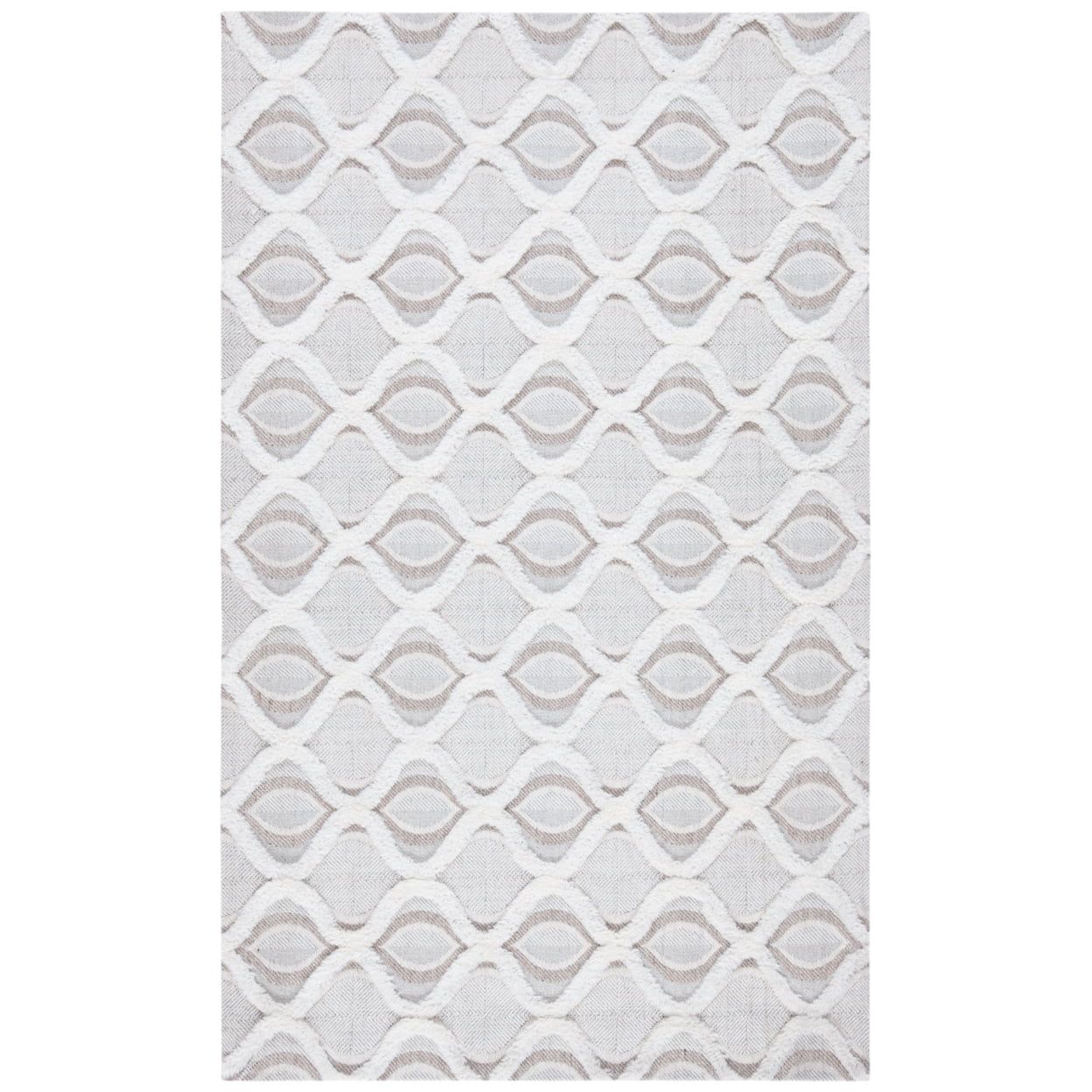 Handmade Beige and Ivory Geometric Wool Area Rug 3' x 5'