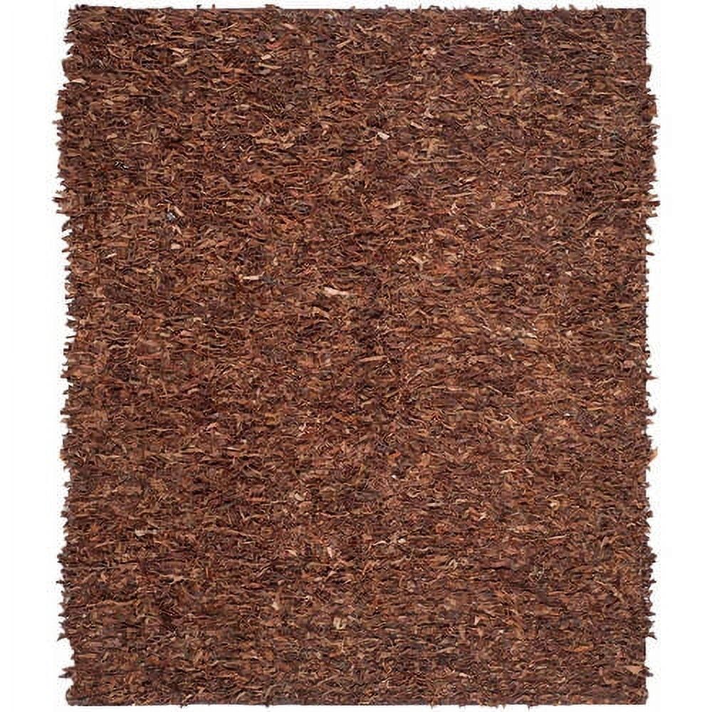 Saddle Brown Hand-Knotted Leather Shag Rug 6' x 9'