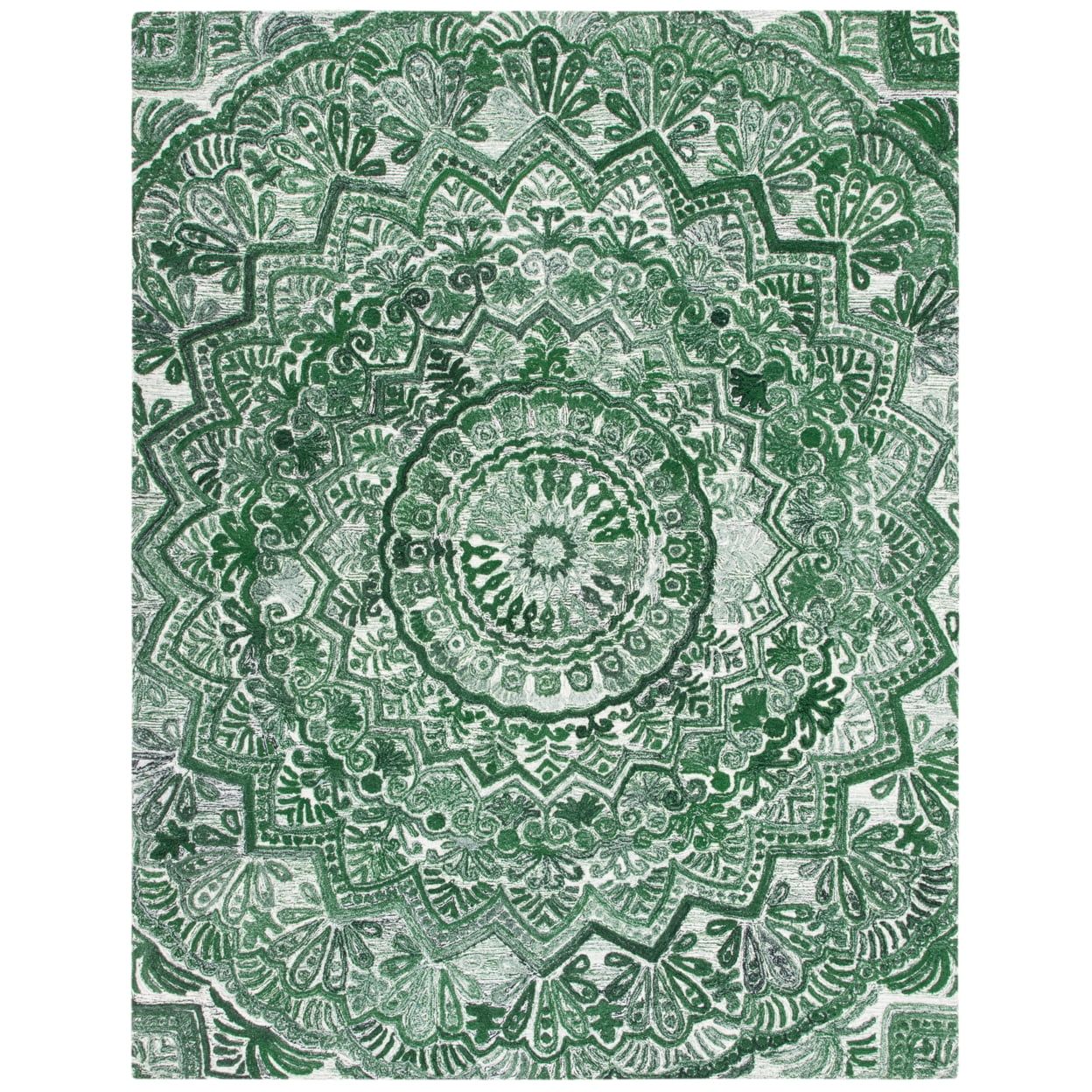Hand-Tufted Green and Ivory Wool Floral Area Rug, 2' x 3'