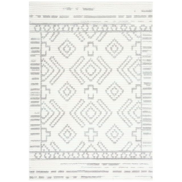 Ivory and Gray Synthetic 9' x 12' Rectangular Area Rug