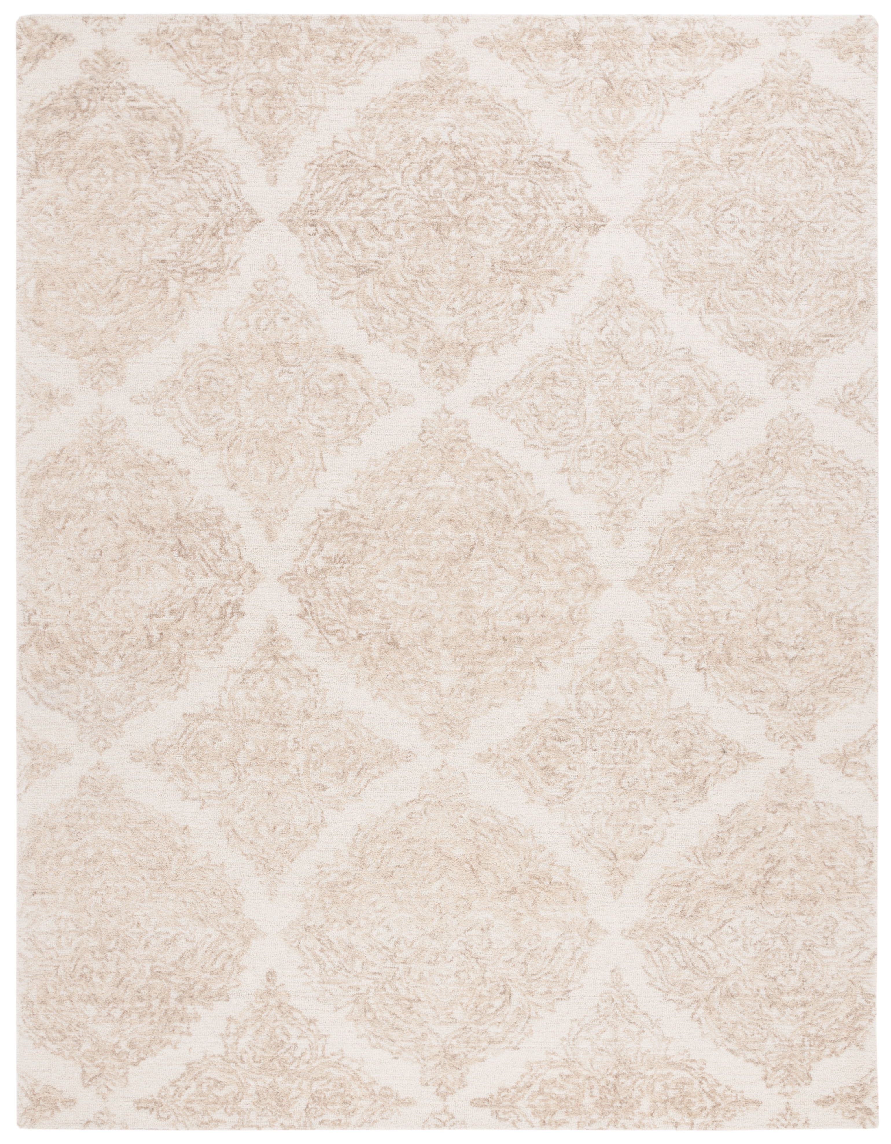 Ivory and Beige Hand Tufted Wool Damask Rug