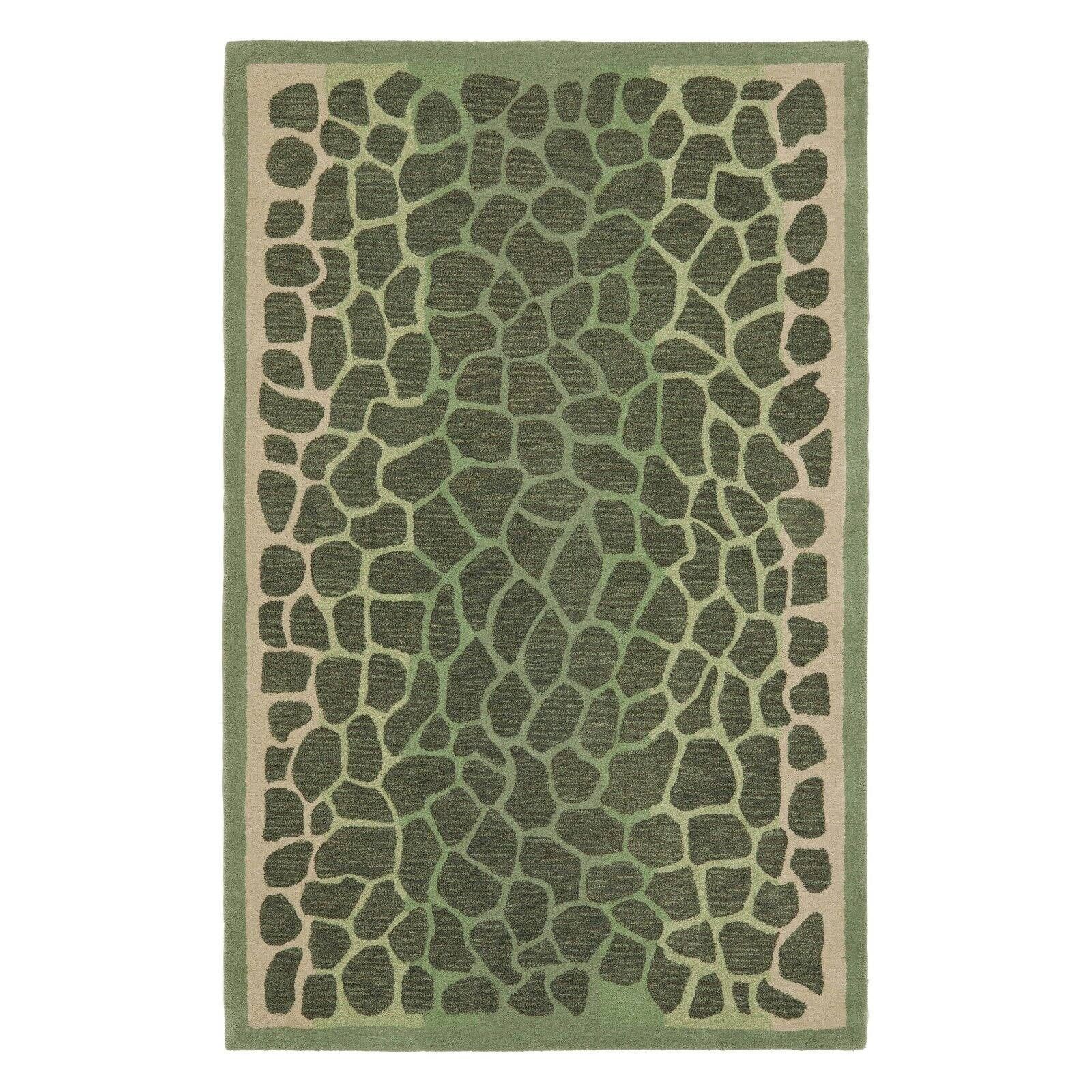 Hand-Knotted Geometric Grassland Green Wool Area Rug, 5' x 8'