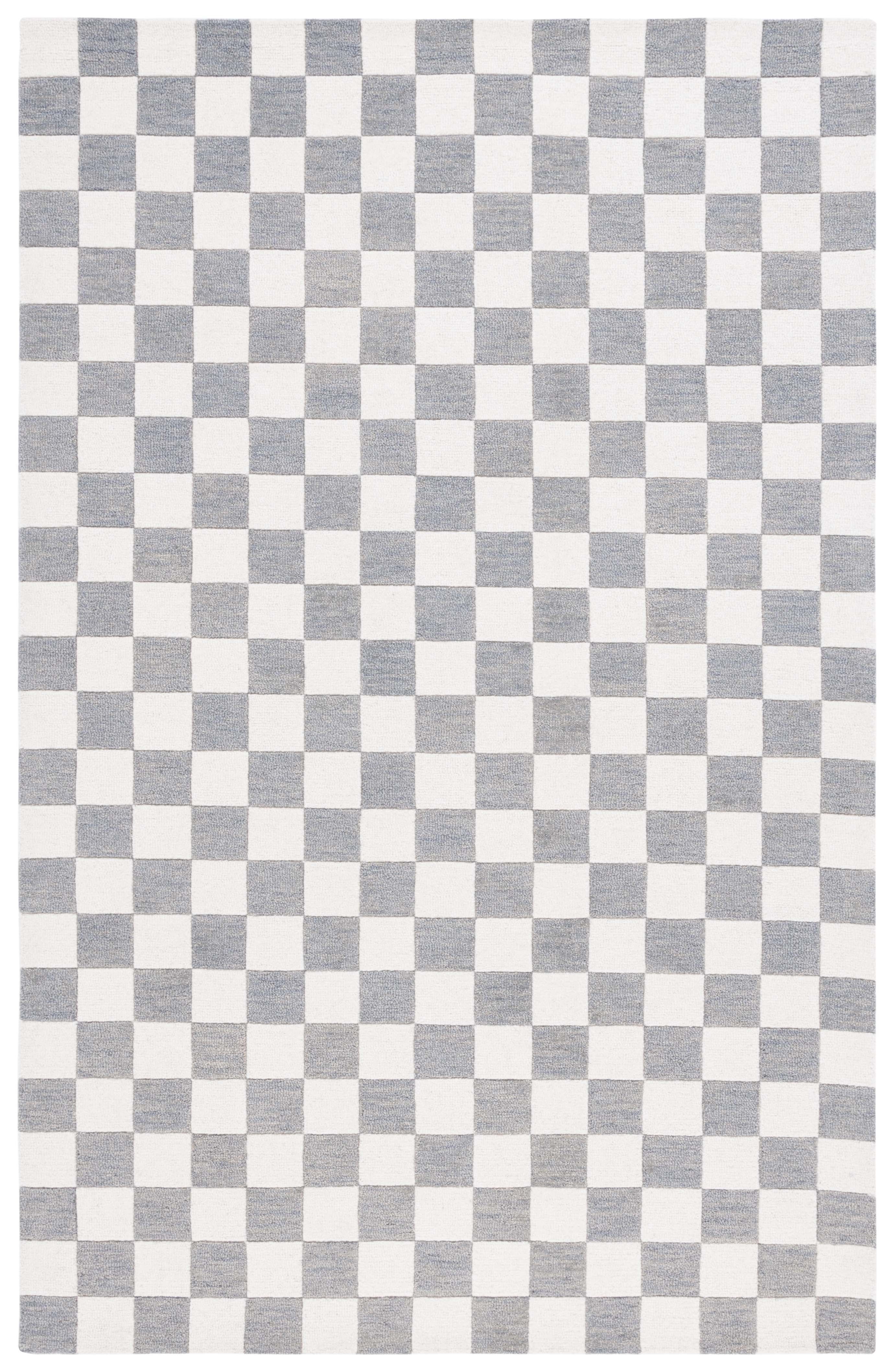 Gray and Ivory Checkered Handmade Wool Area Rug, 8' x 10'