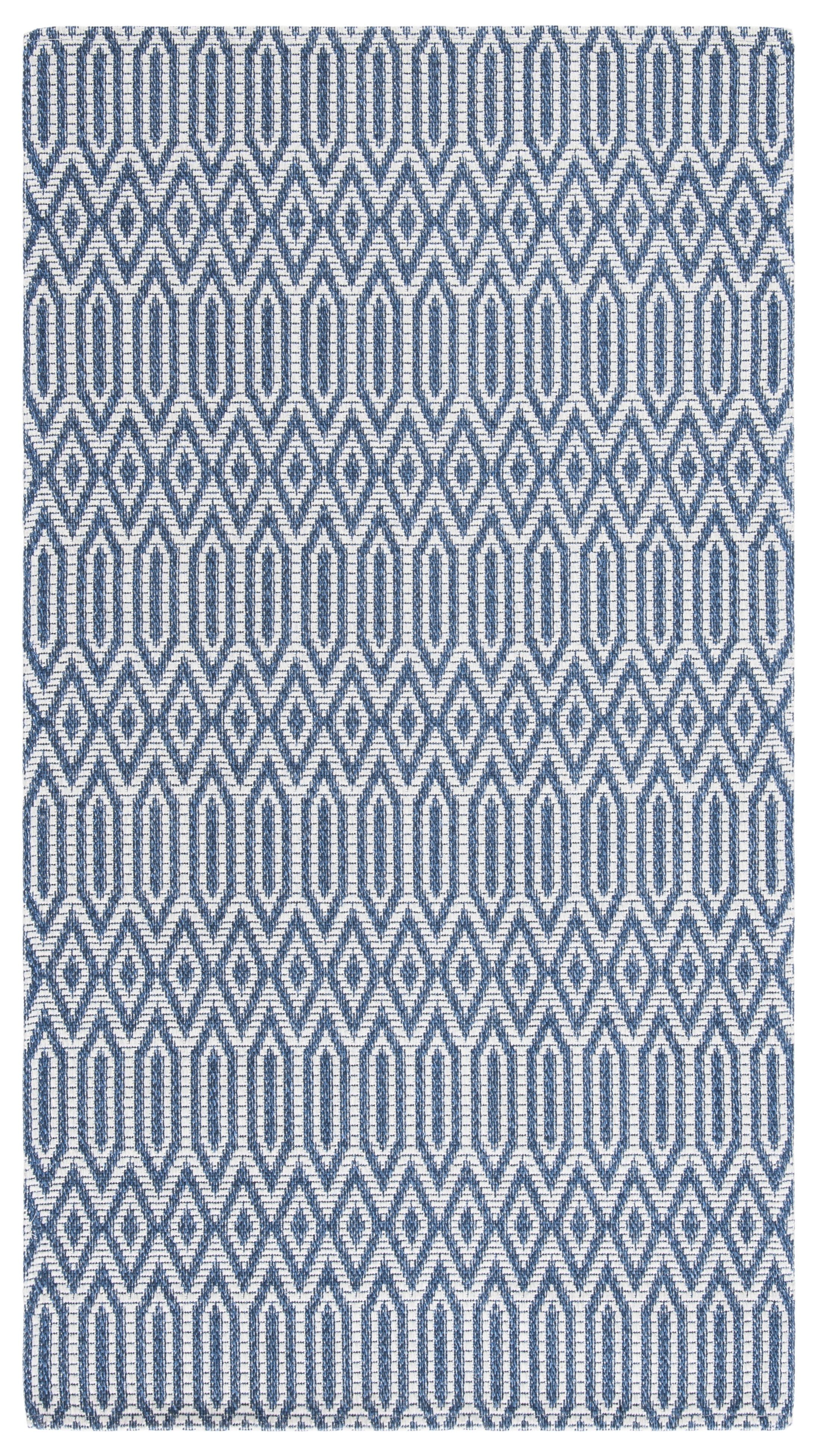 Handmade Blue Geometric Cotton Flat Woven Rug, 9' x 12'
