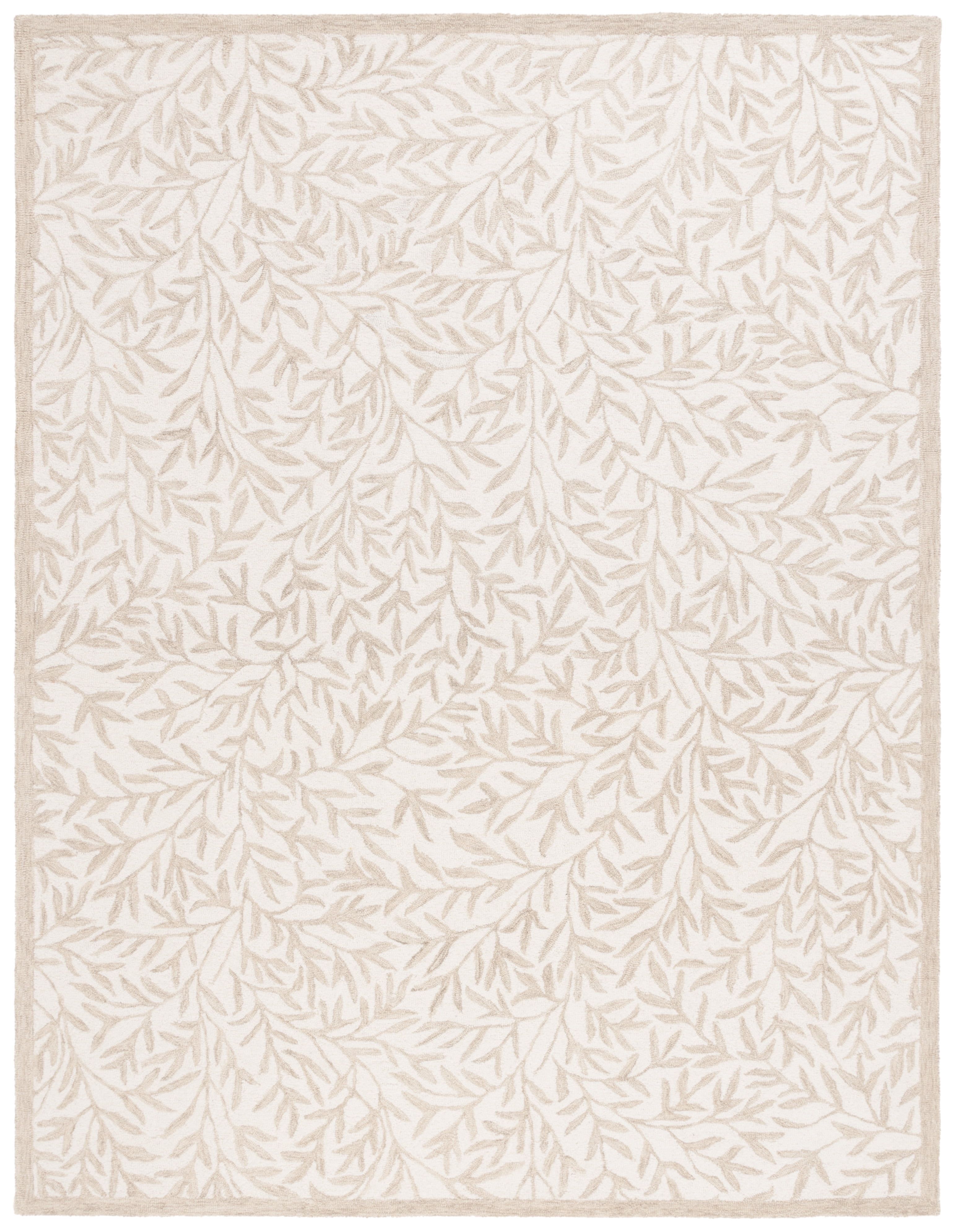 Ivory Beige Floral Handmade Wool 5' x 8' Area Rug