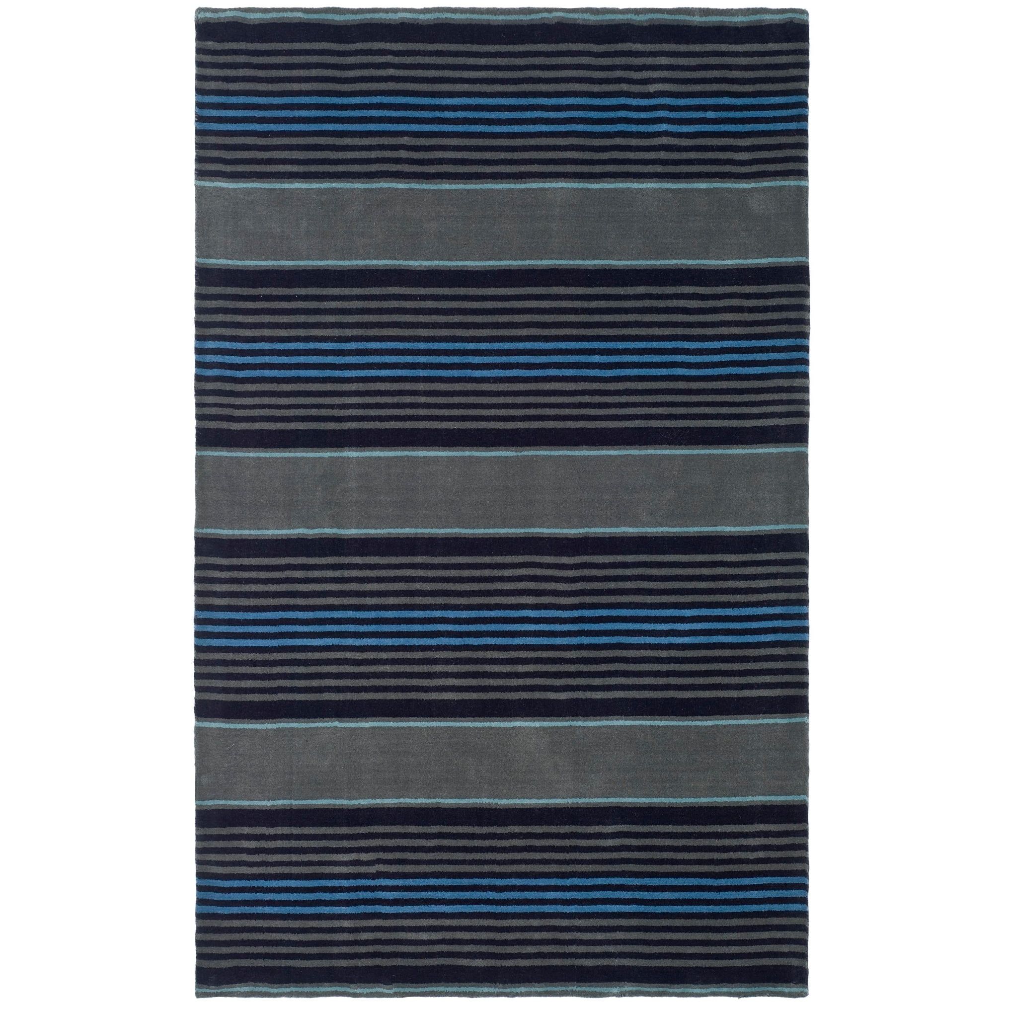 Wrought Iron and Blue Striped Wool 9' x 12' Rug