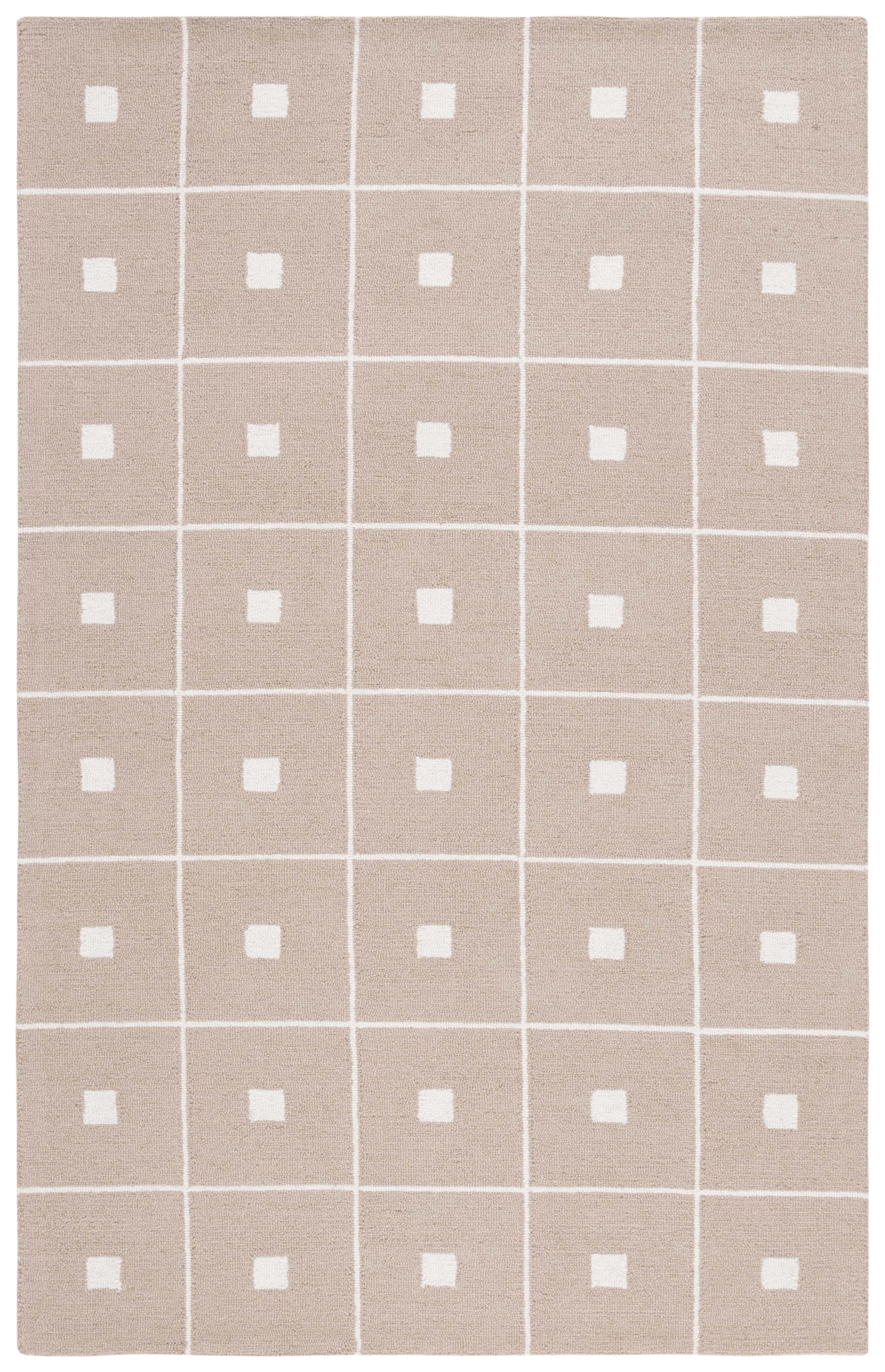 Beige and Ivory Geometric Wool Tufted Rug, 5' x 8'