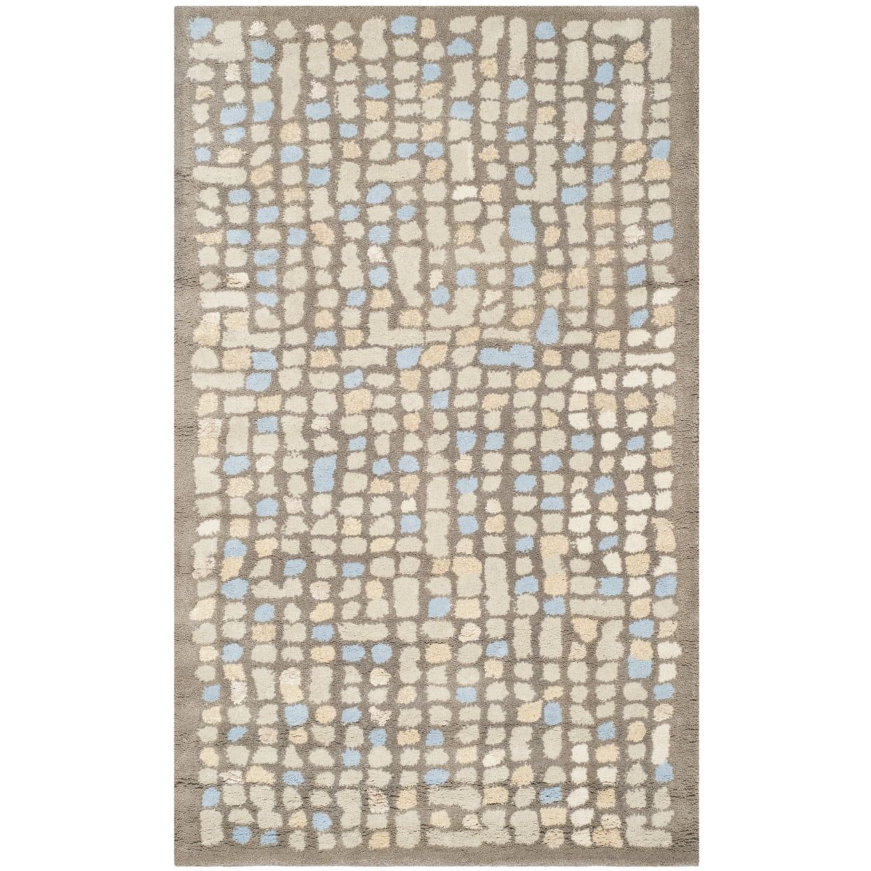 Hand-Tufted Beige Rectangular Wool-Blend Mosaic Rug 3' x 5'