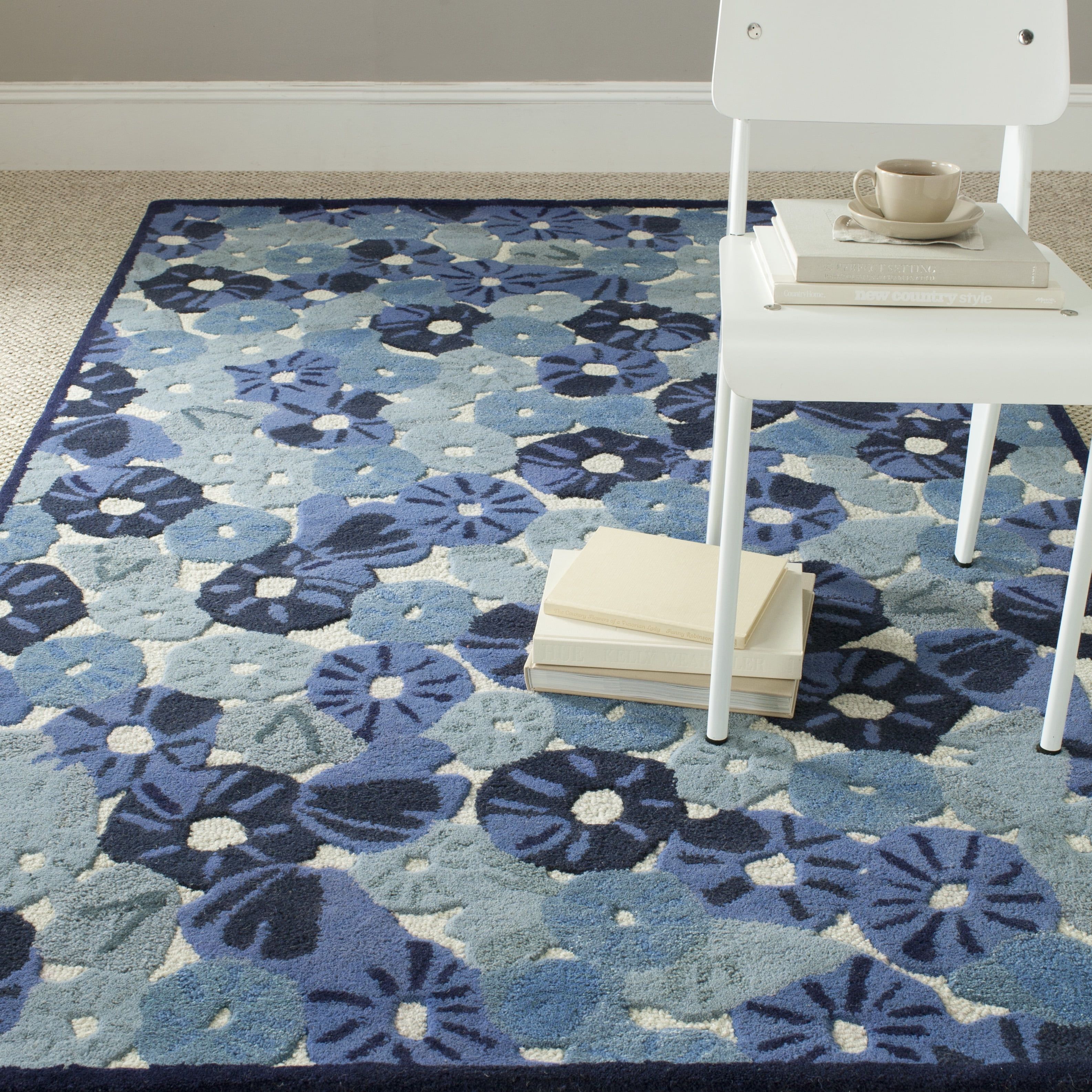 Azurite Blue 9' x 12' Hand-Knotted Wool Floral Rug