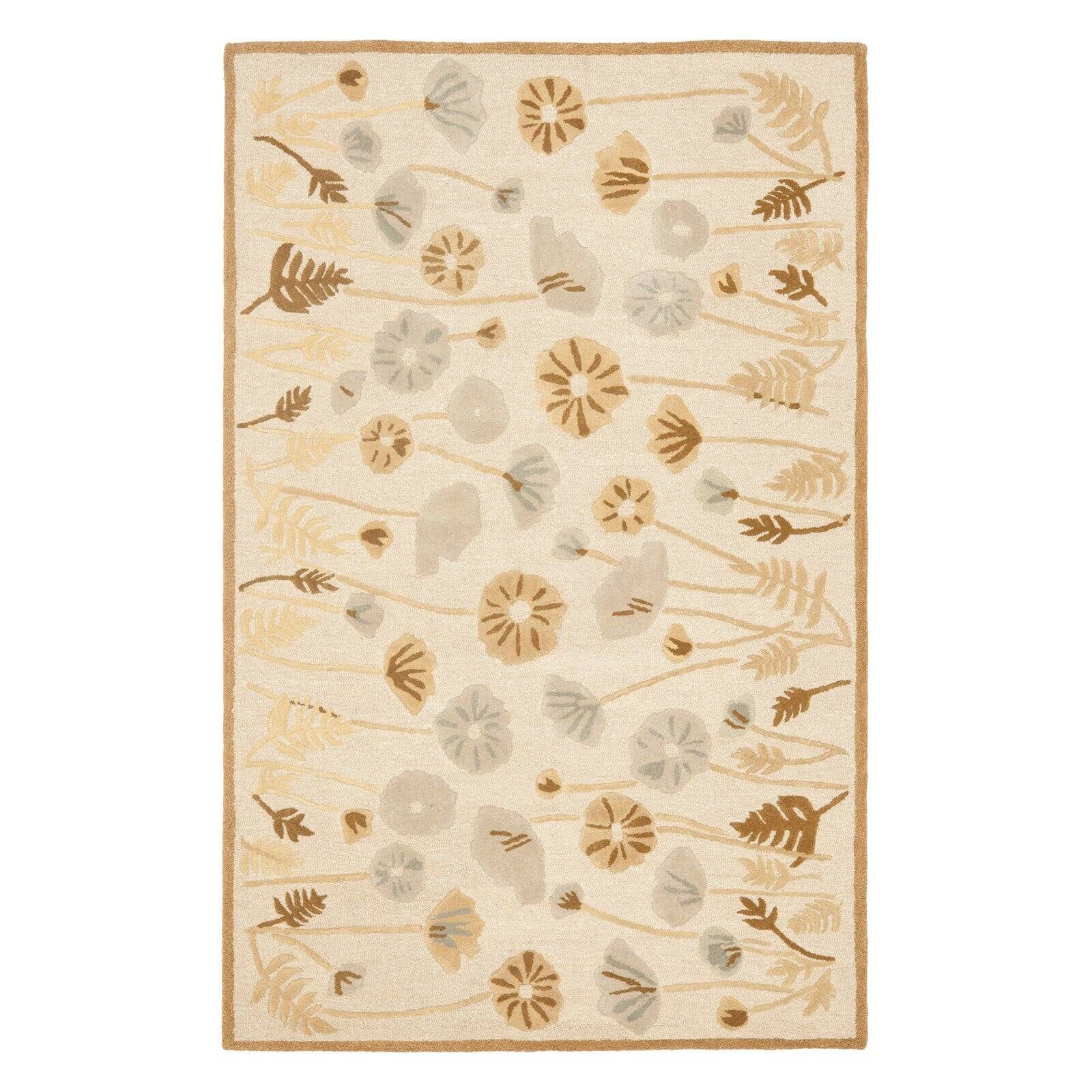 Hand-Tufted Off-White Wool & Viscose Rectangular Accent Rug