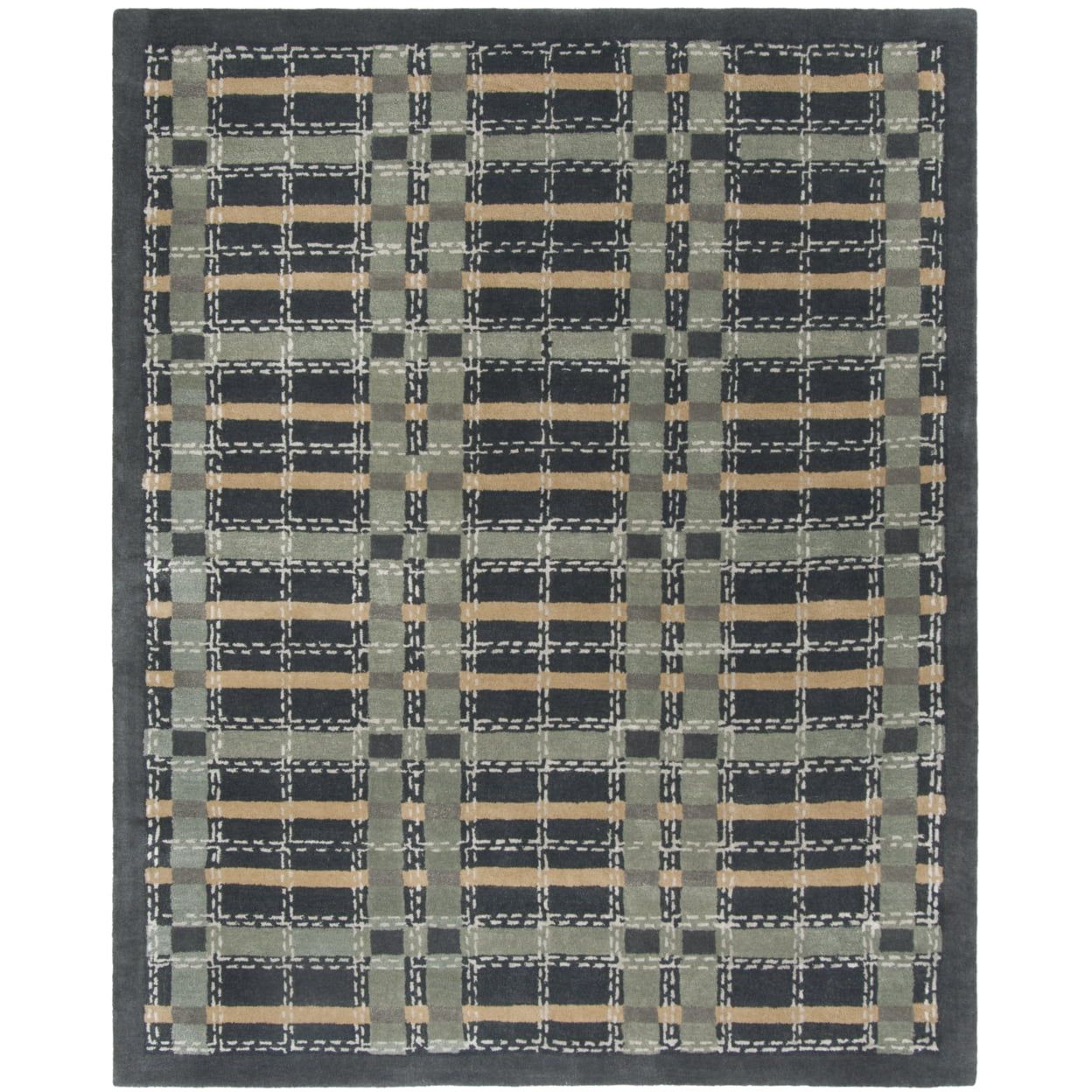 Hand-Tufted Black and Off-White Wool-Viscose Blend Rectangular Rug, 5' x 8'