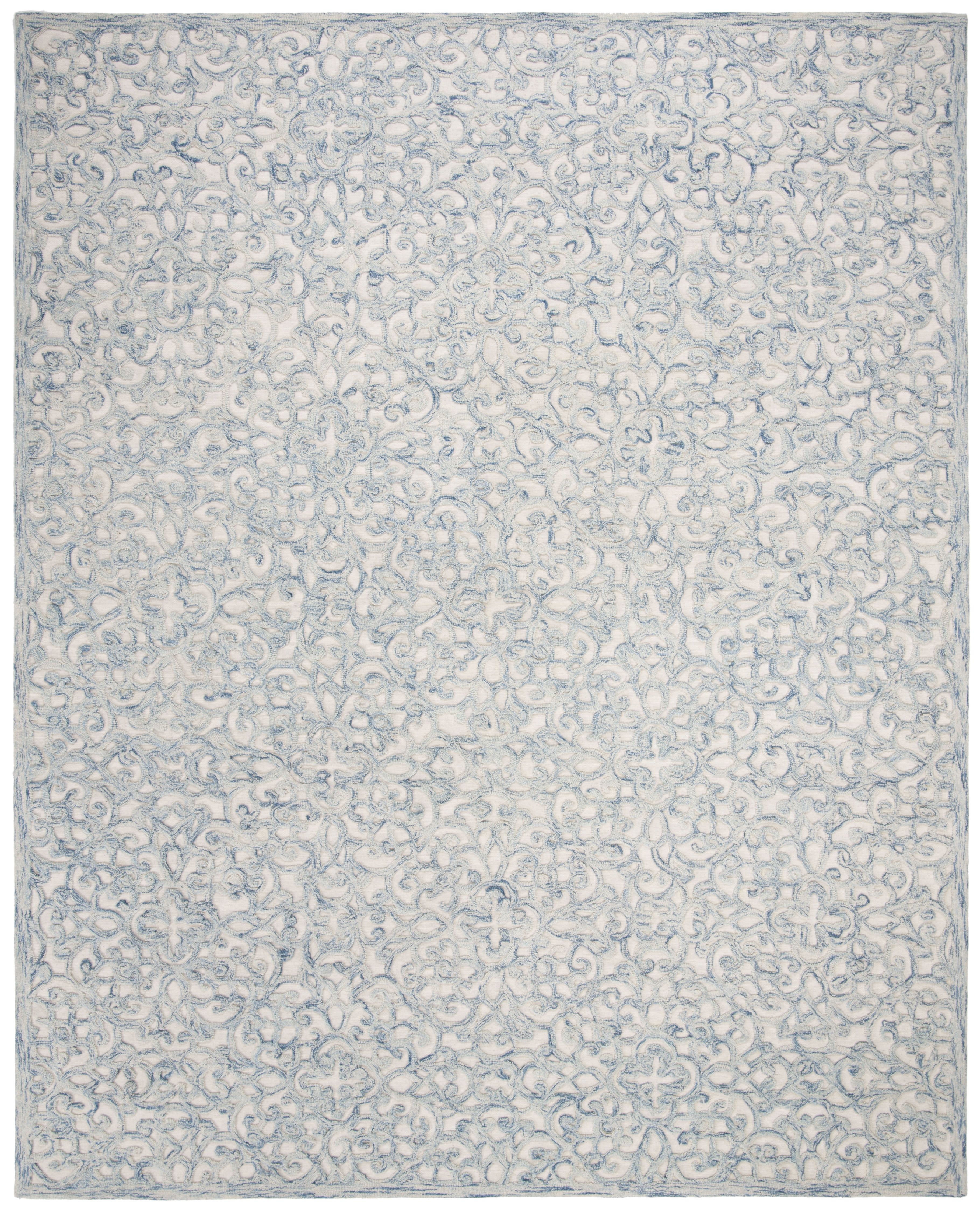 Handmade Blue and Ivory Wool Tufted 8' x 10' Area Rug