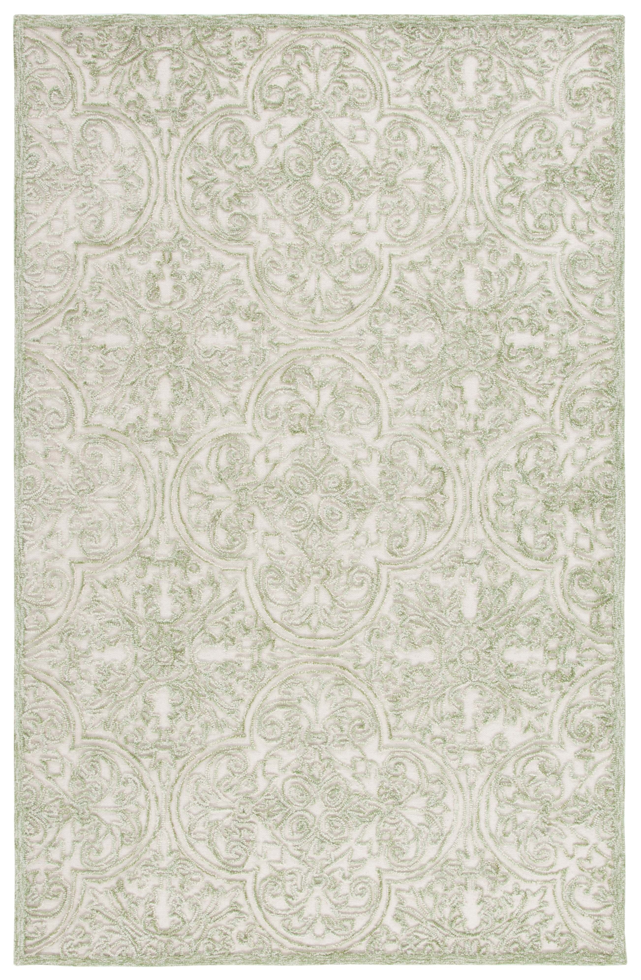 Ivory and Green Hand-Tufted Wool Silk Area Rug, 2'6" x 4'