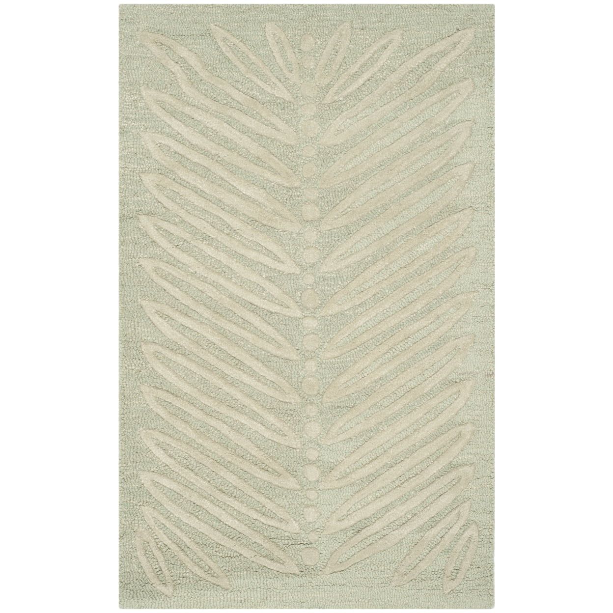 Handmade Green Wool and Viscose Chevron Leaves Rug