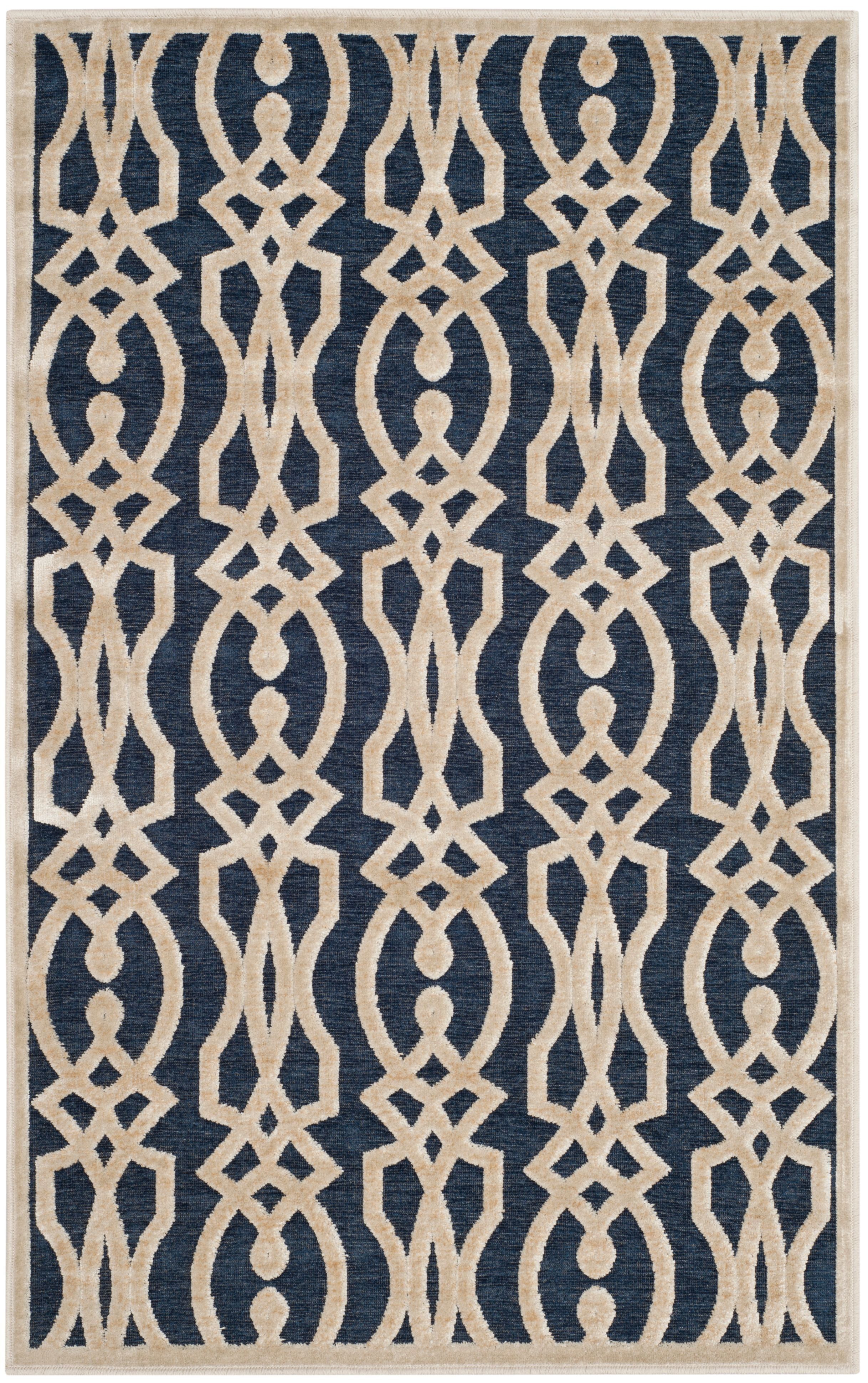 Azurite Blue Geometric Tufted Wool Area Rug, 2'7" x 4'