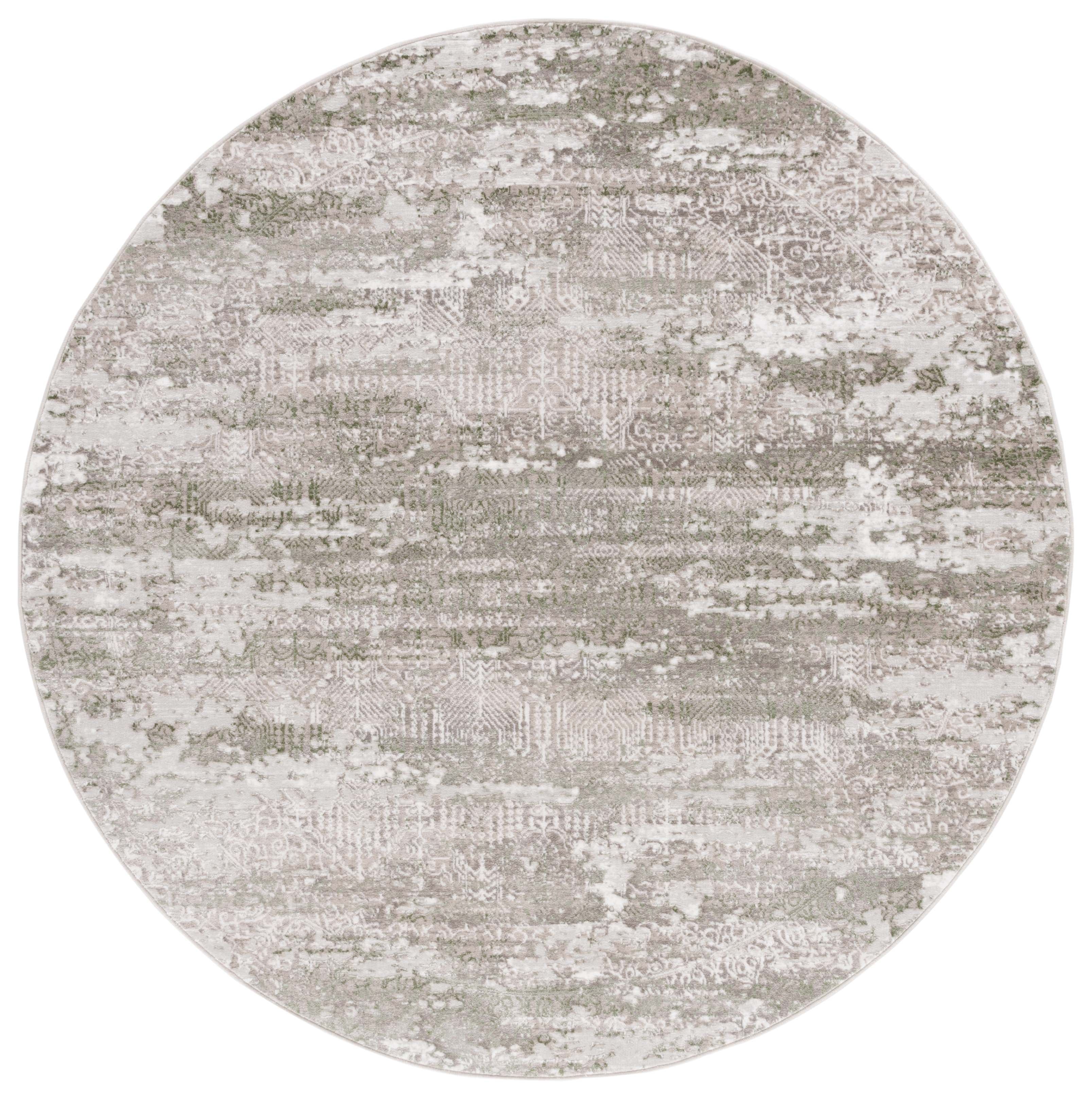 Beige and Sage Abstract Round Synthetic Area Rug, 6'7"