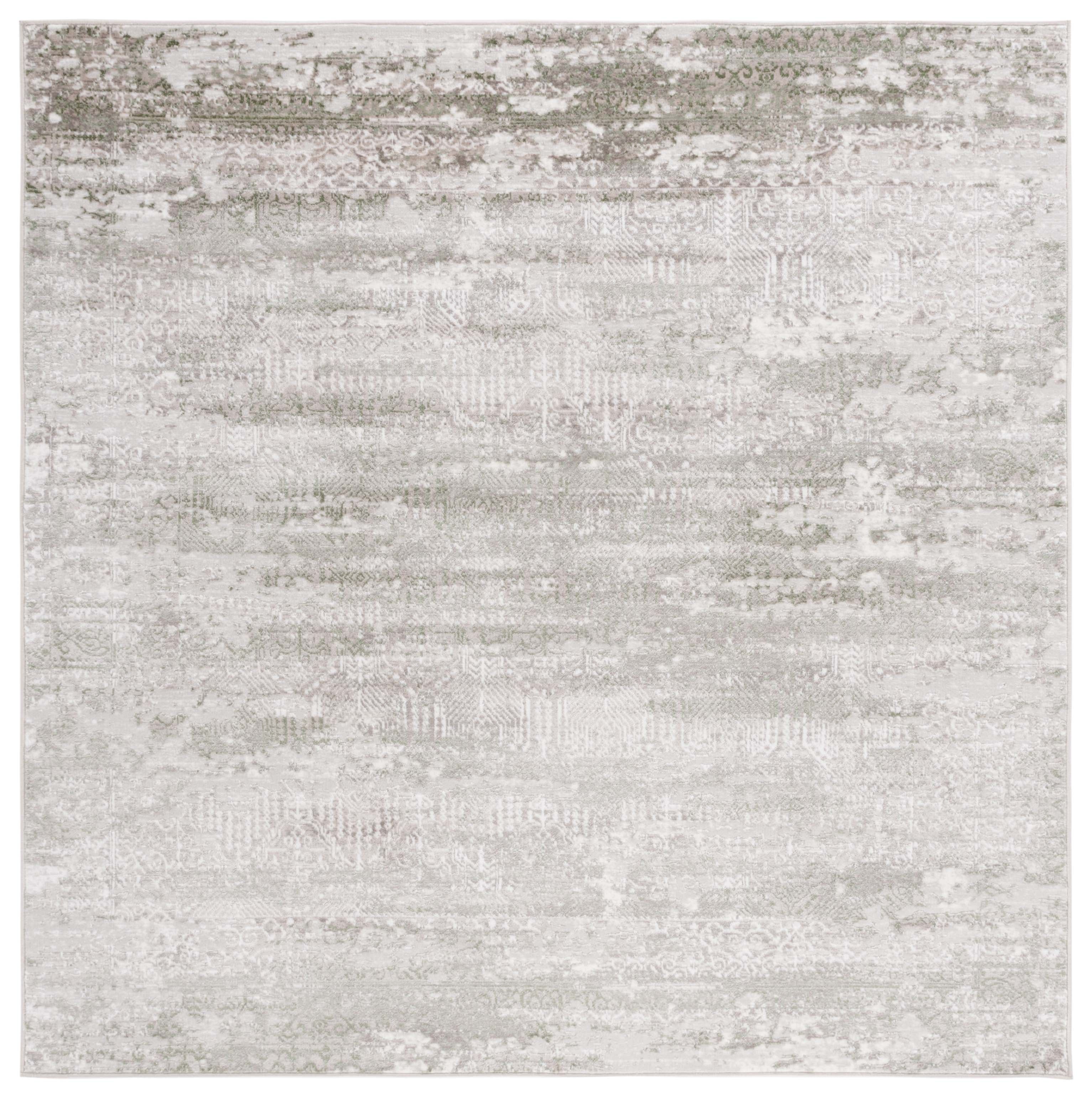 Beige and Sage Square Abstract Synthetic Area Rug