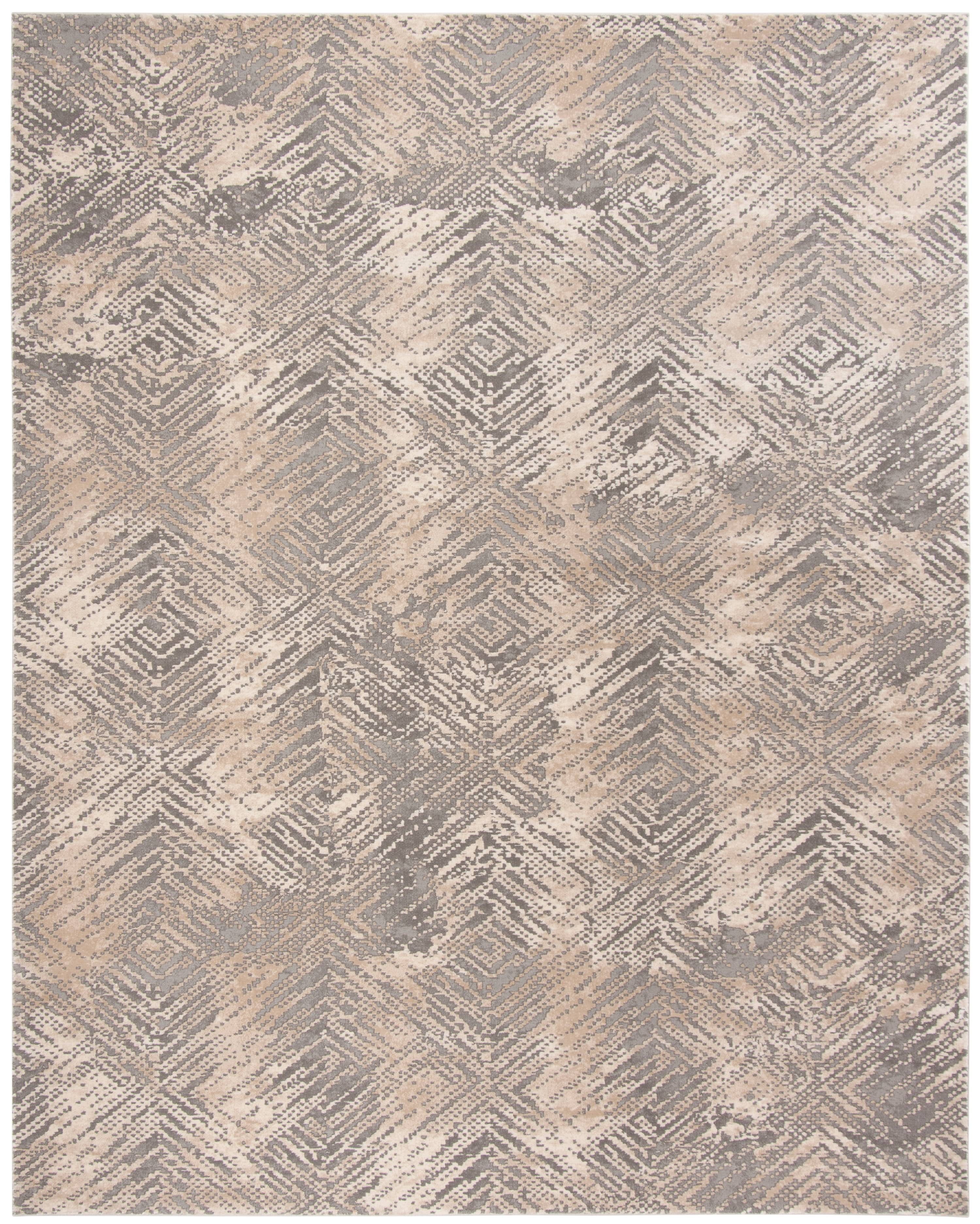 Ivory and Gray Abstract Synthetic 9' x 12' Area Rug