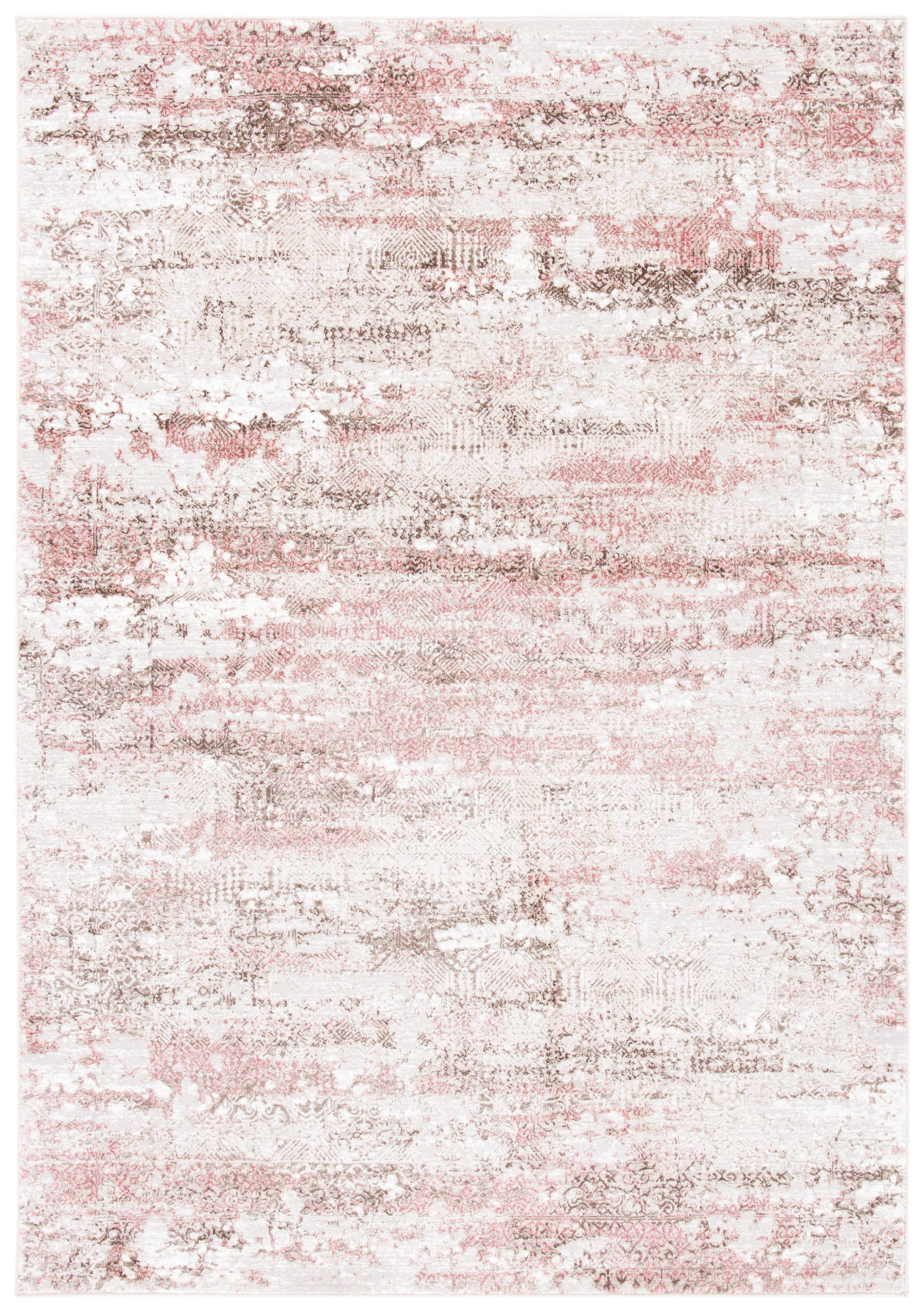 Beige and Pink Abstract 6' x 9' Stain-Resistant Area Rug