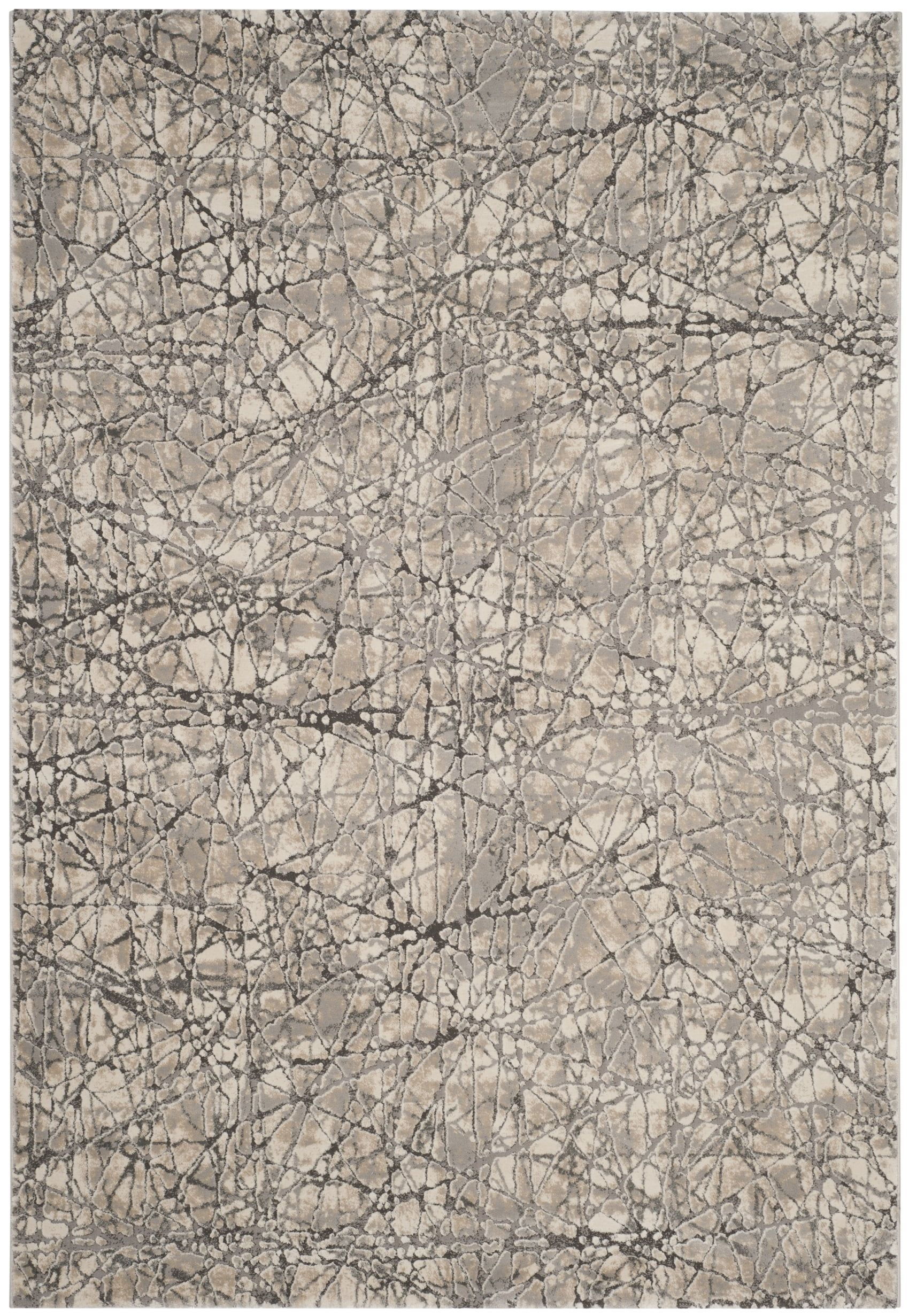 Gray and Beige Abstract Synthetic 4' x 6' Area Rug