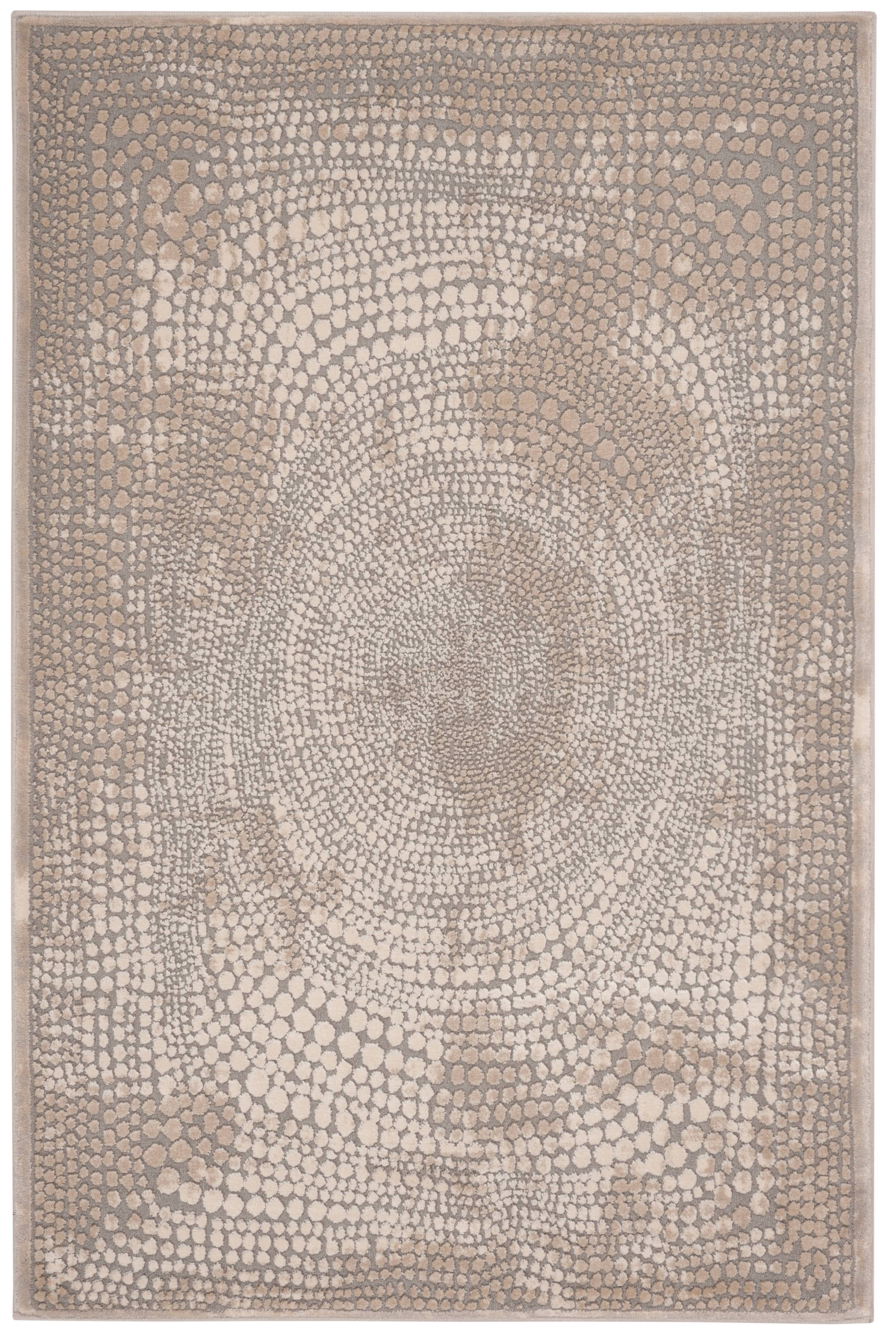 Ivory and Gray Abstract Synthetic Rectangular Area Rug