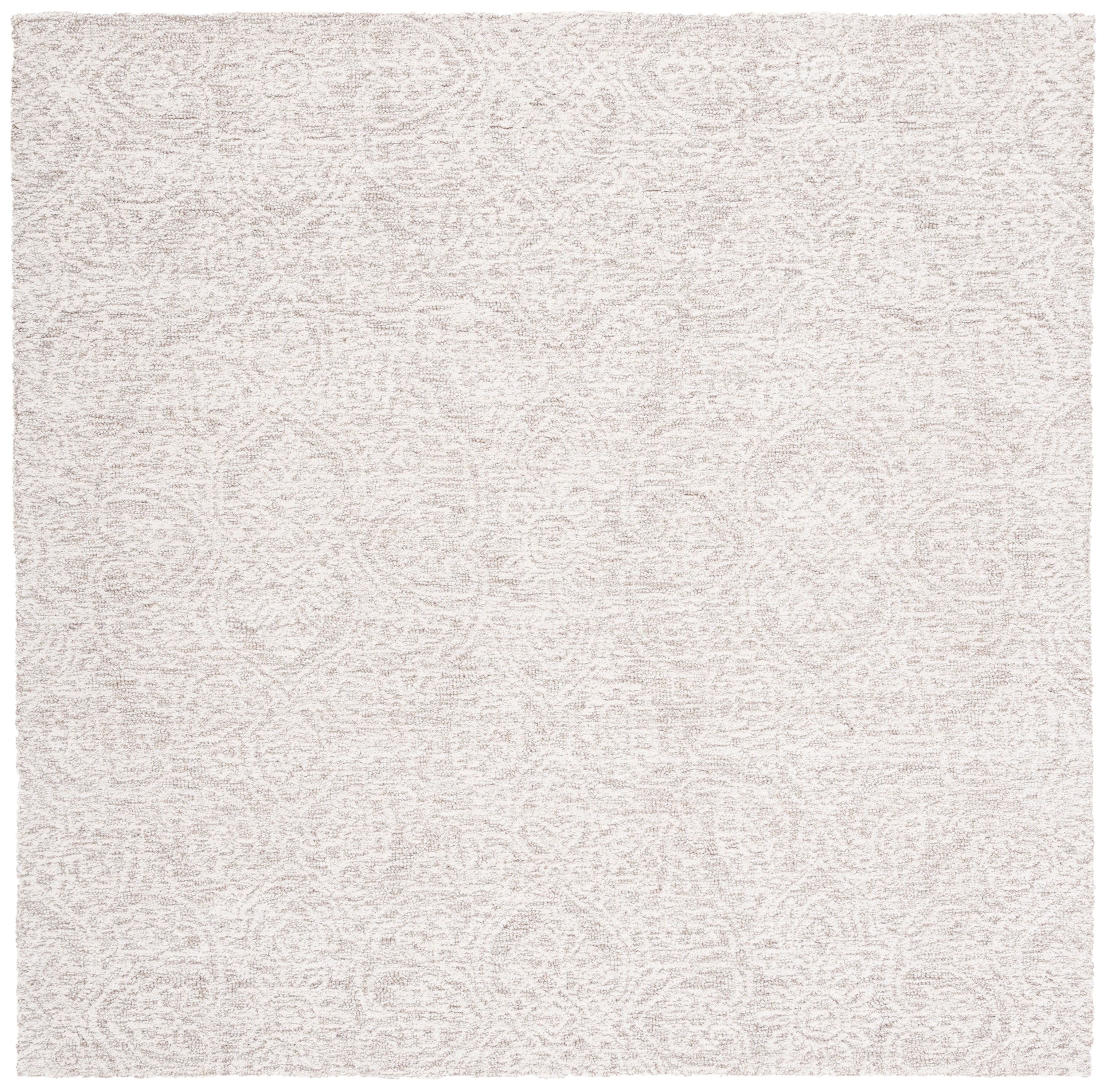 Ivory Floral Elegance 8' Square Hand-Tufted Wool Rug