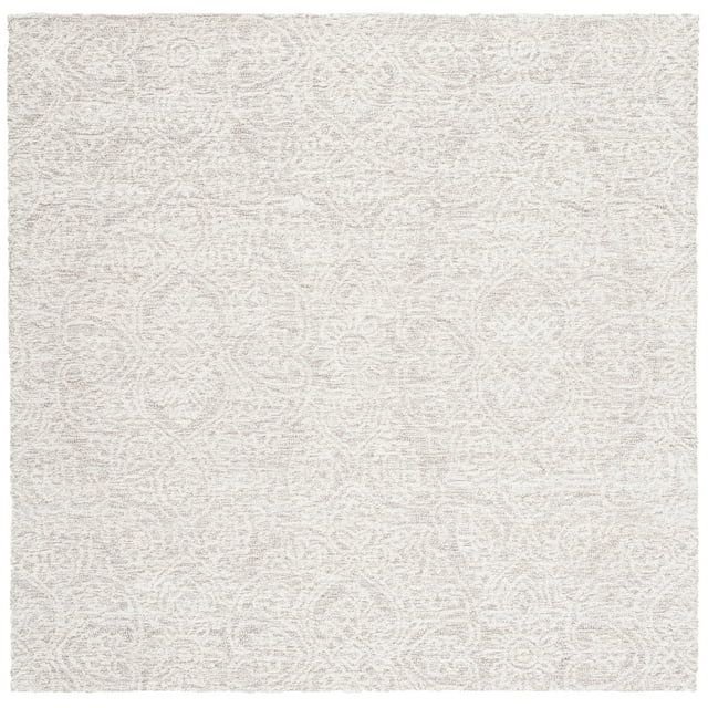 Ivory Floral Elegance 8' Square Hand-Tufted Wool Rug
