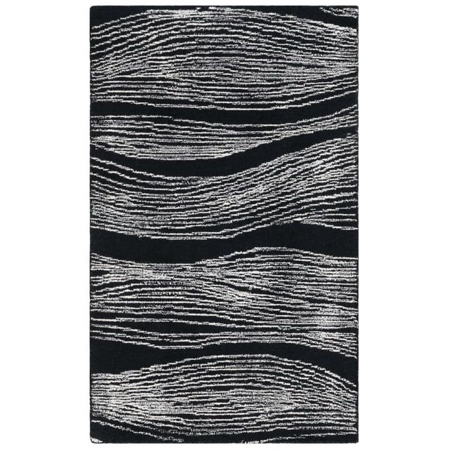 Elegant Black and Ivory Hand-Tufted Wool Rug, 4' x 6'