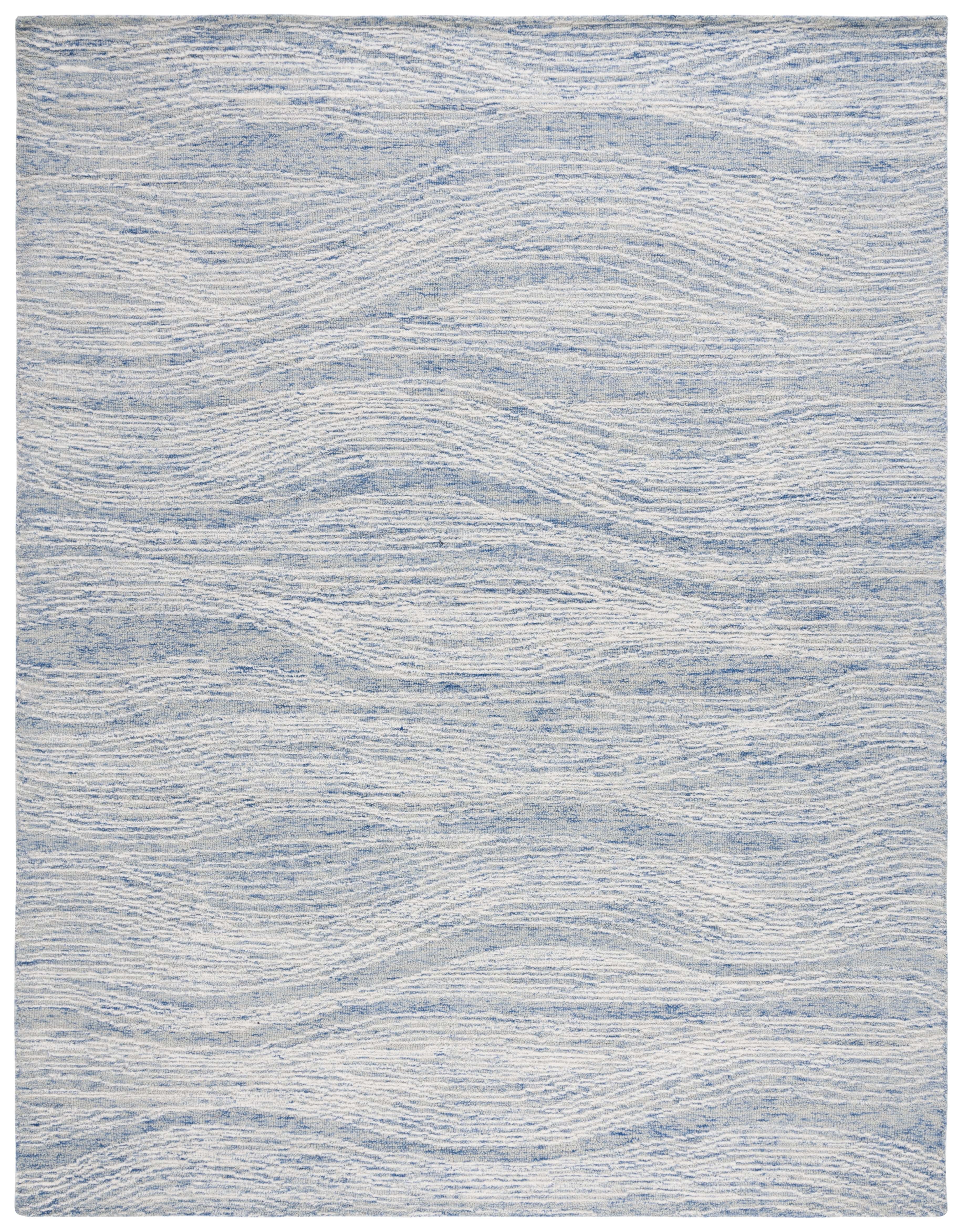 Hand-Tufted Geometric Blue Wool 8' x 10' Rectangular Area Rug
