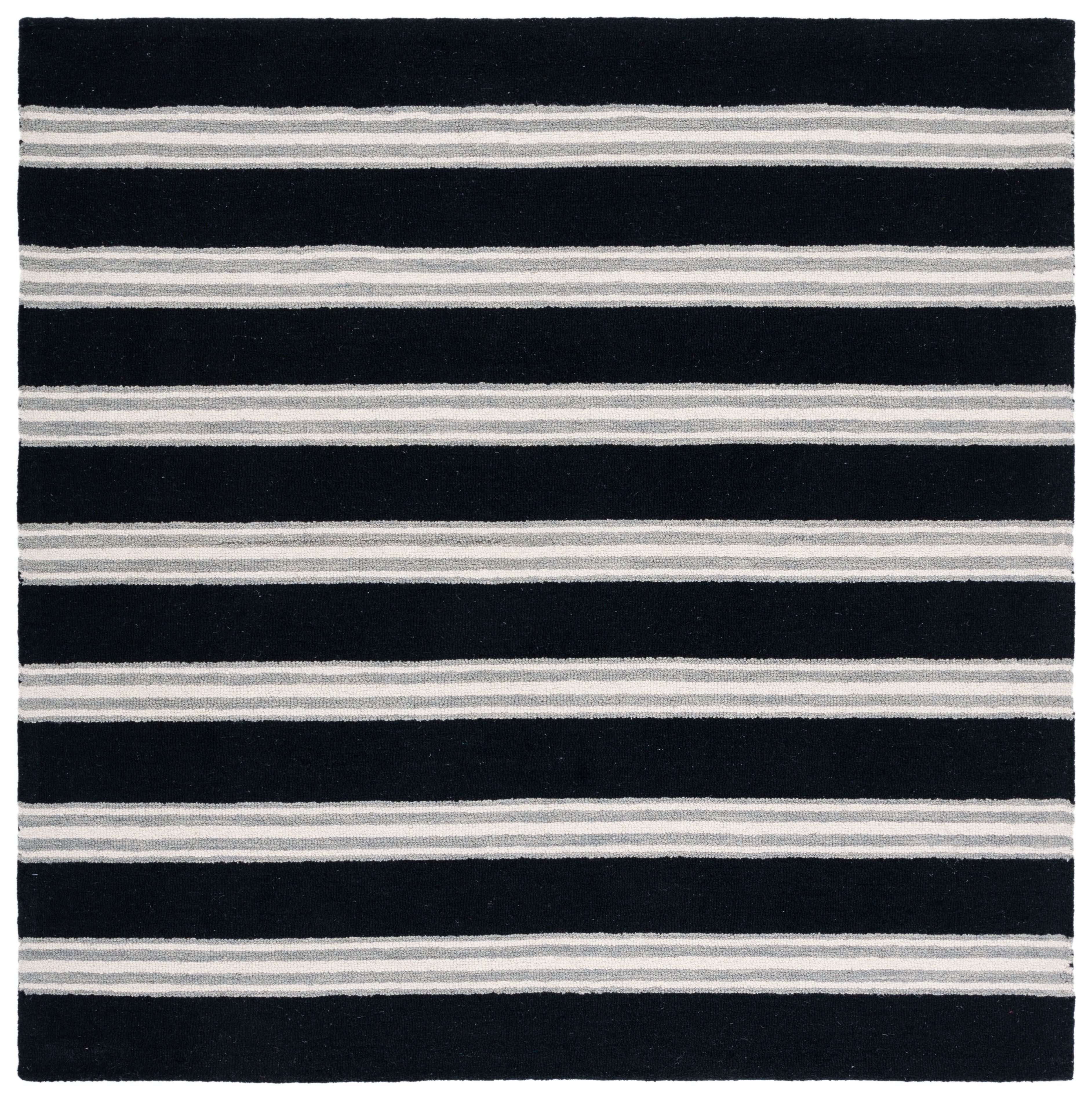 Elegant Black and Ivory Hand-Tufted Wool 6' Square Rug