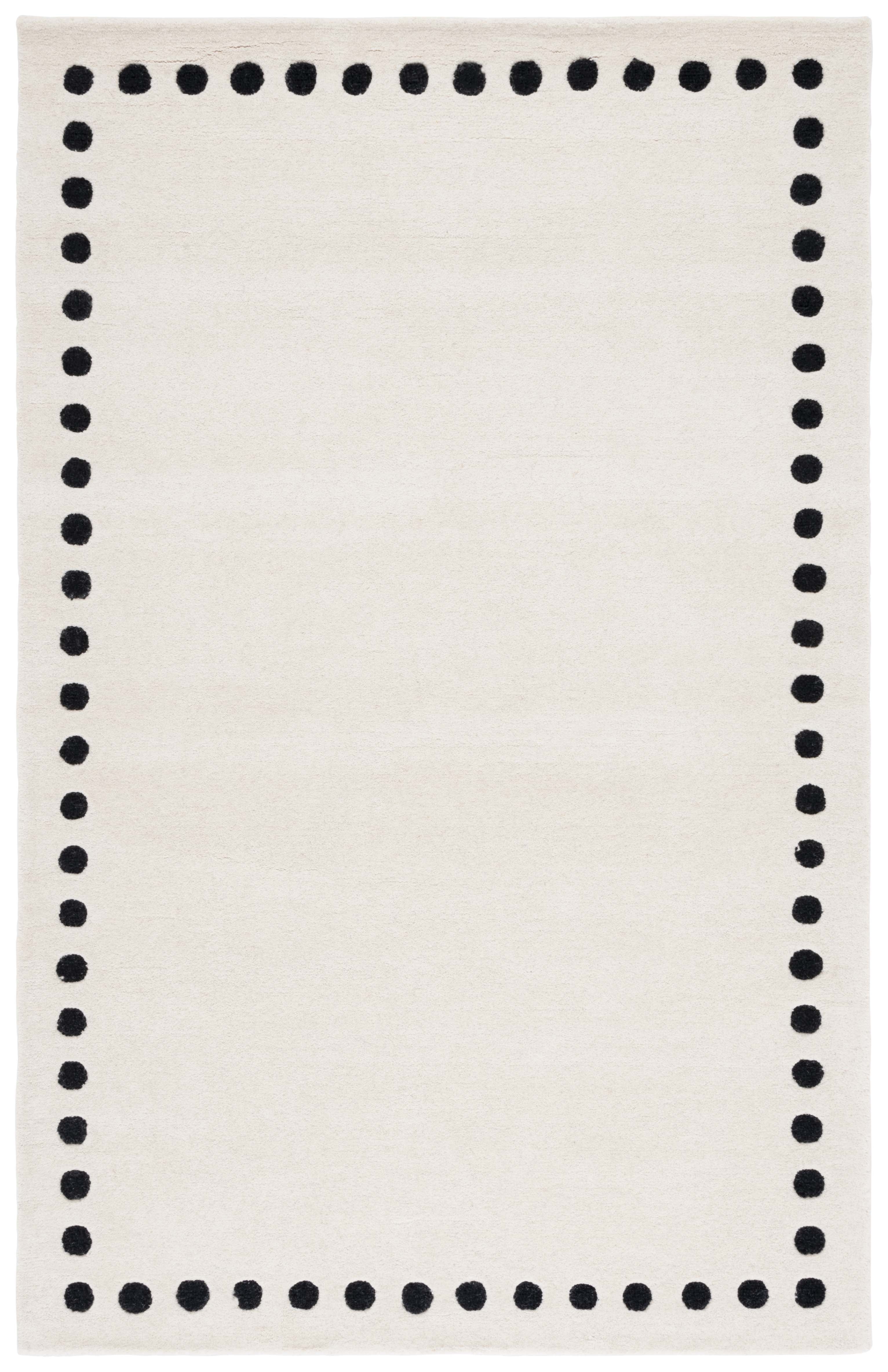 Ivory and Black Tufted Handmade Wool Area Rug, 3' x 5'