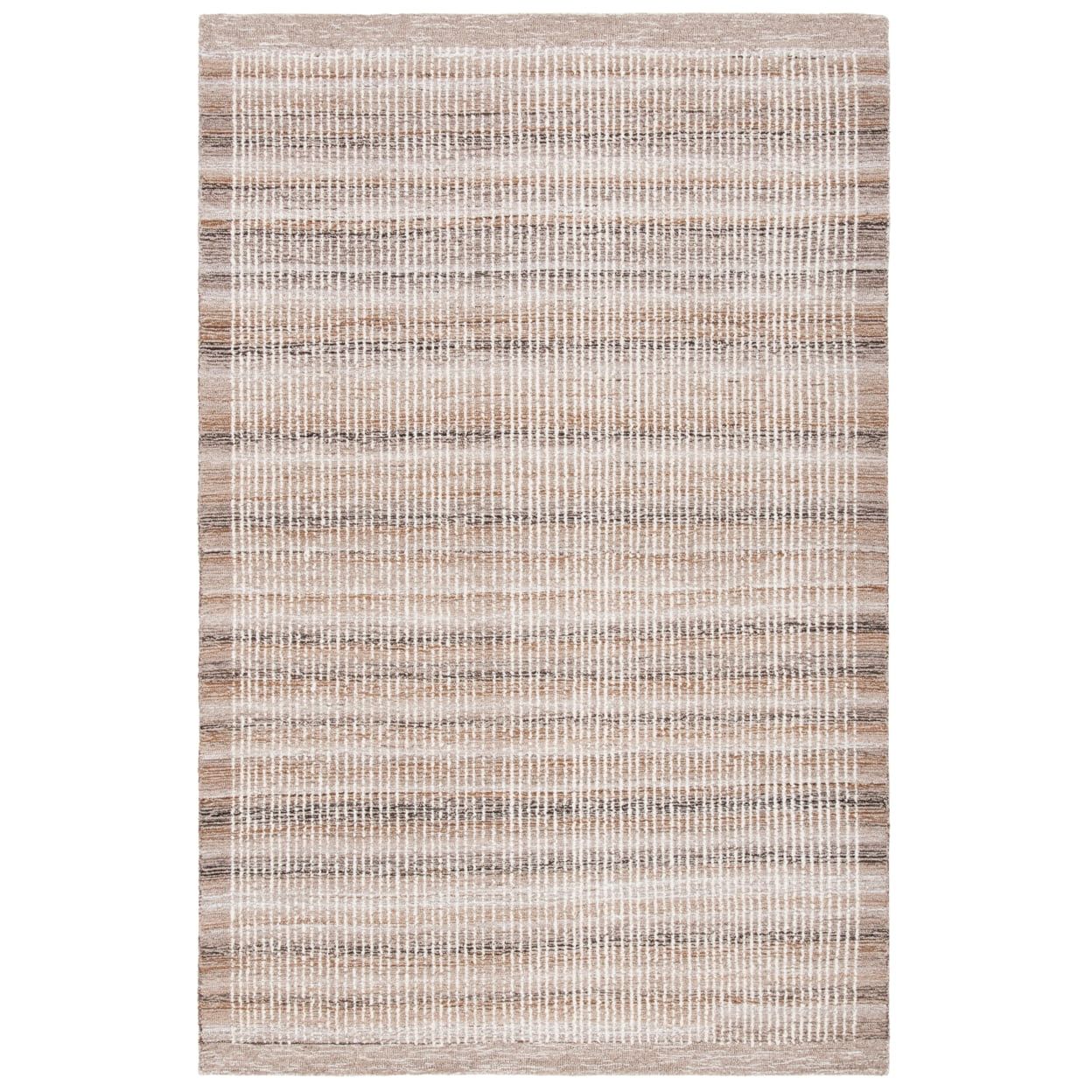 Ivory and Light Brown Hand-Tufted Wool Rug 4' x 6'