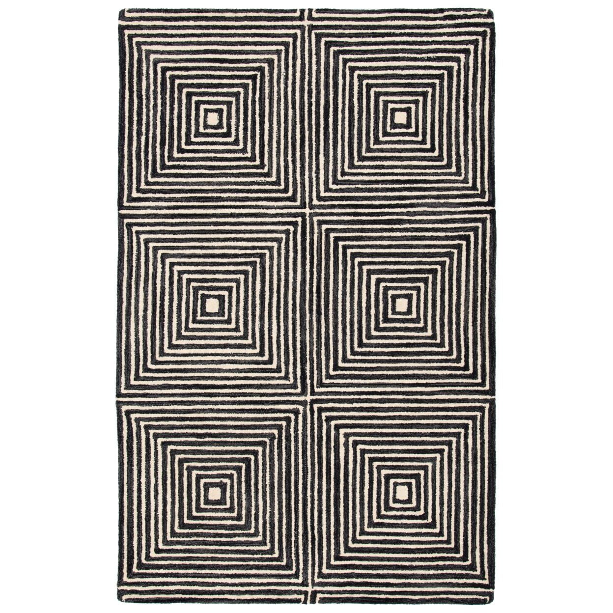 Elegant Black and Beige Hand-Tufted Wool Rug, 4' x 6'