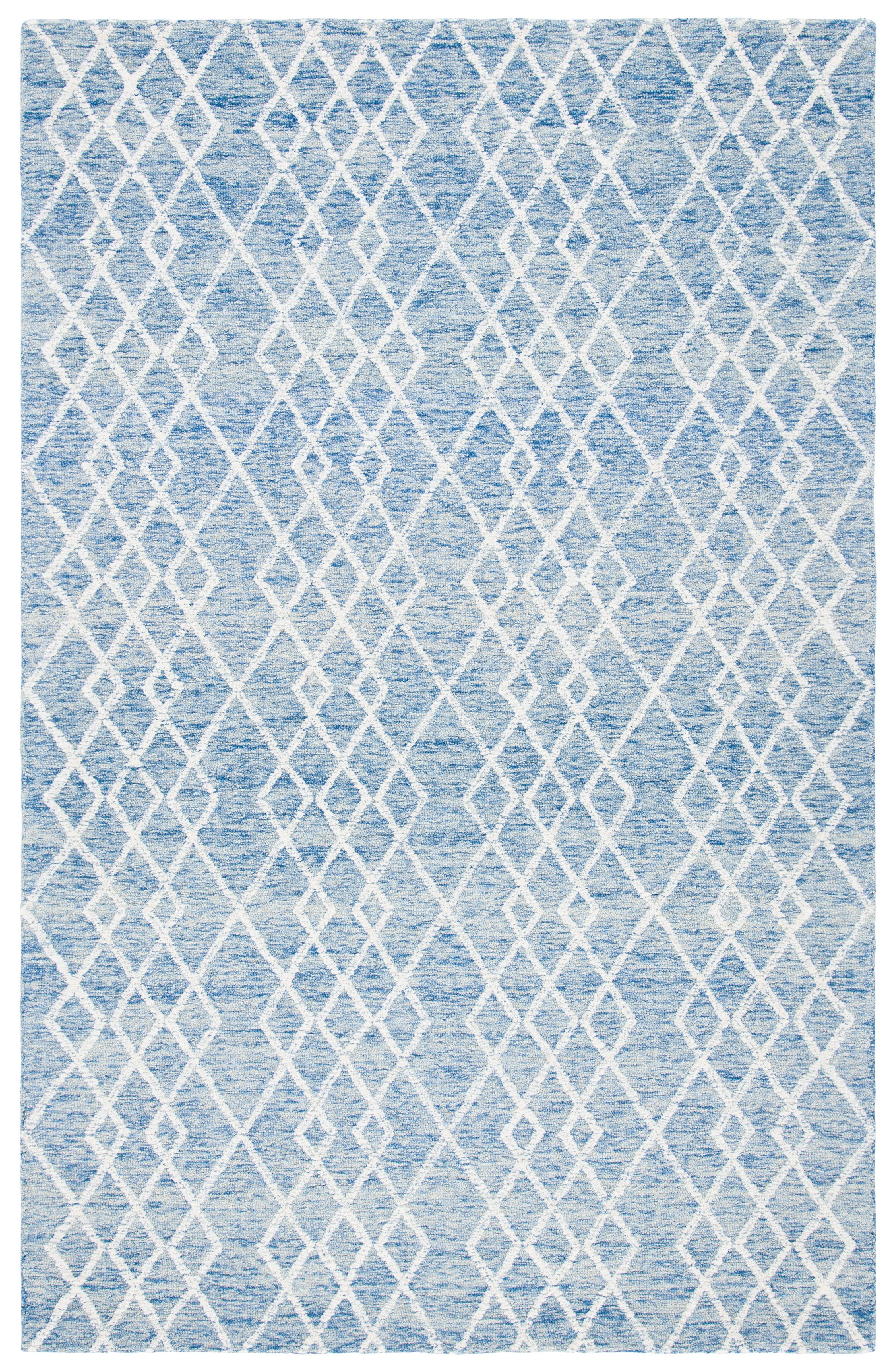 Hand-Tufted Blue and Ivory Wool Area Rug, 5' x 8'