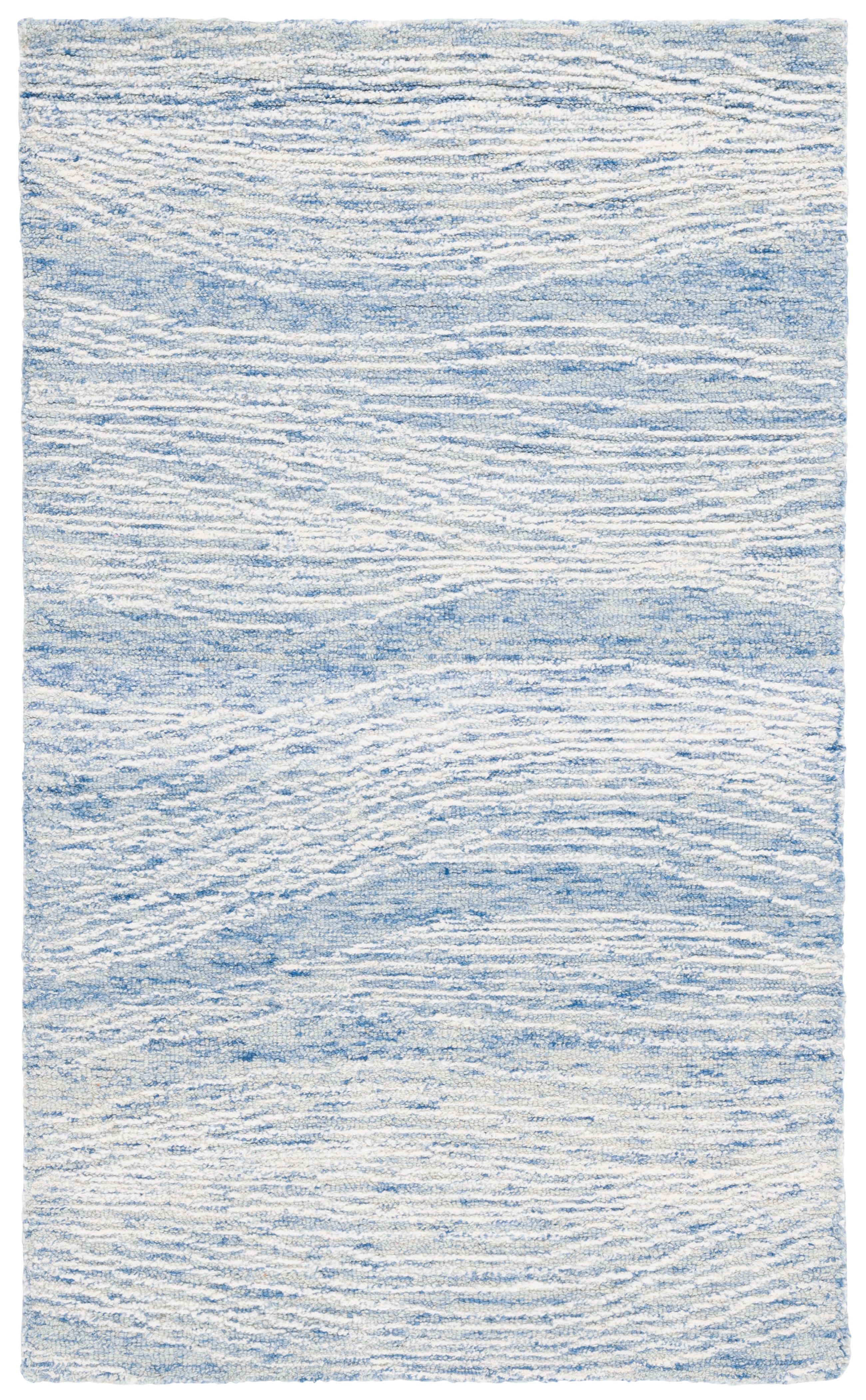 Hand-Tufted Blue and Ivory Wool 4' x 6' Area Rug