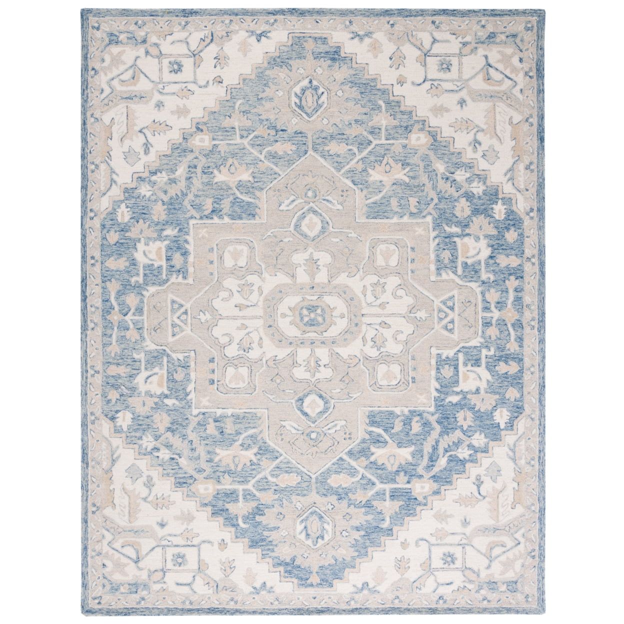 Handmade Blue and Ivory Wool Tufted Area Rug