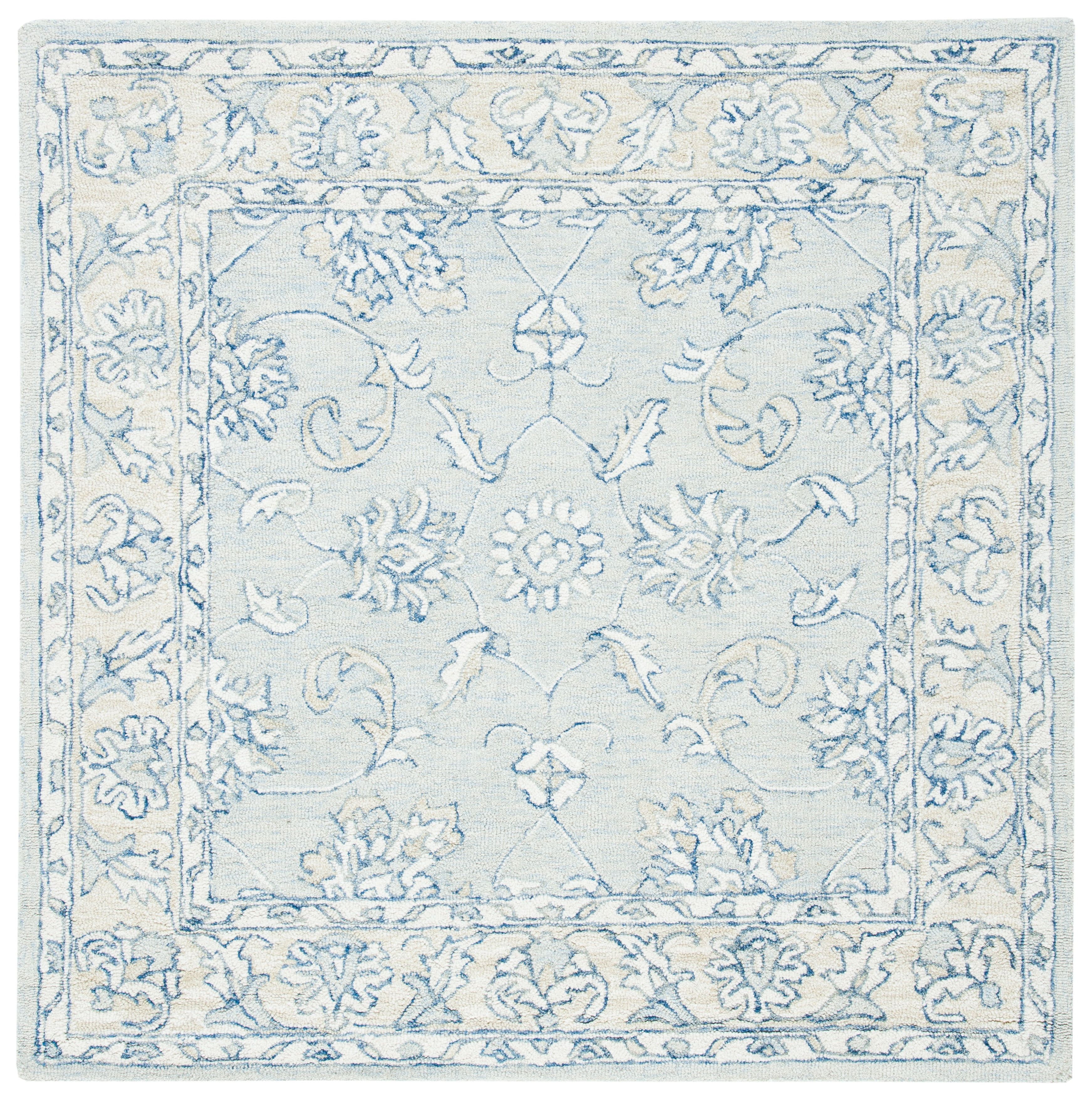 Hand-Tufted Elegance Blue & Beige Wool 7' Square Rug