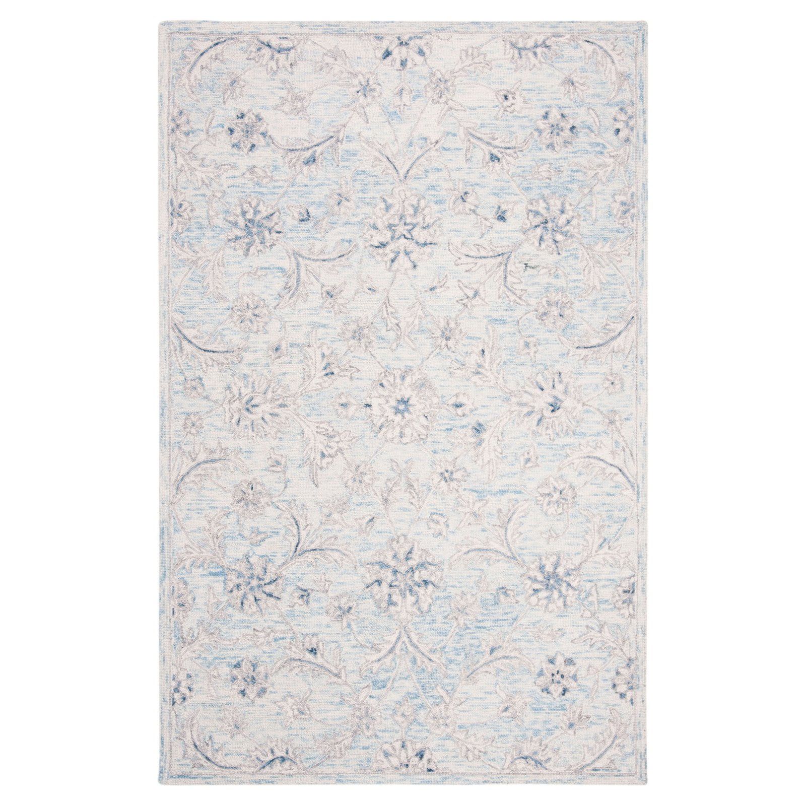 Light Blue Ivory Hand-Tufted Wool 4' x 6' Area Rug