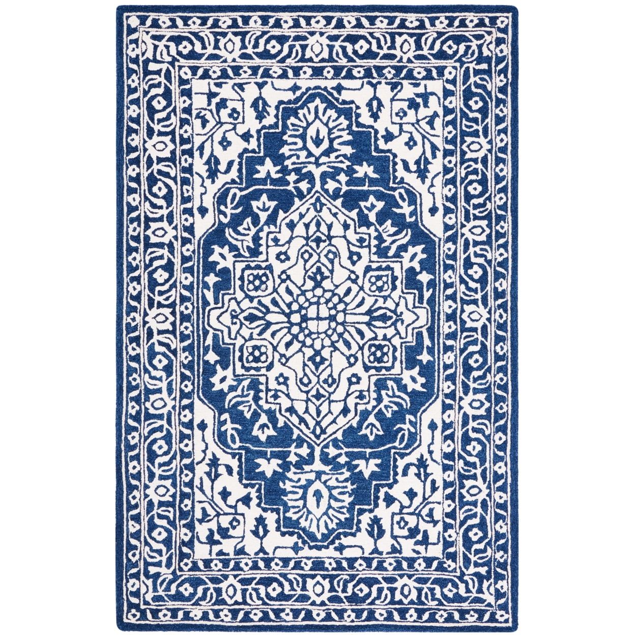 Navy and Ivory Hand-Tufted Wool 4' x 6' Rectangular Rug