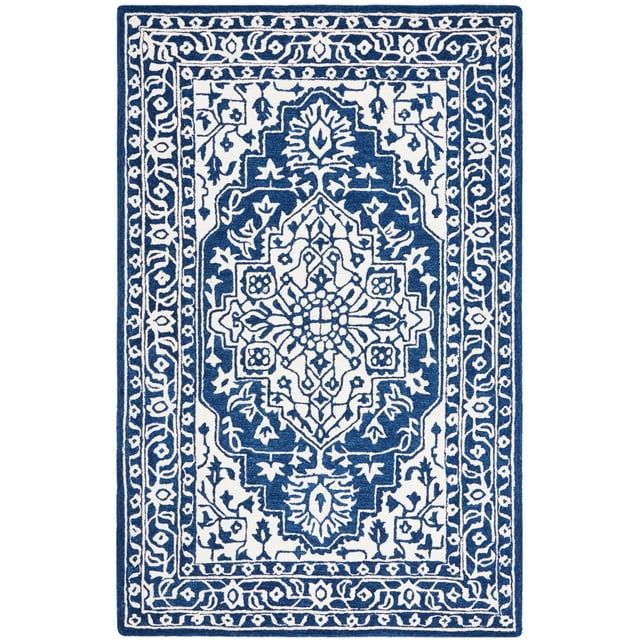 Navy and Ivory Hand-Tufted Wool 4' x 6' Rectangular Rug