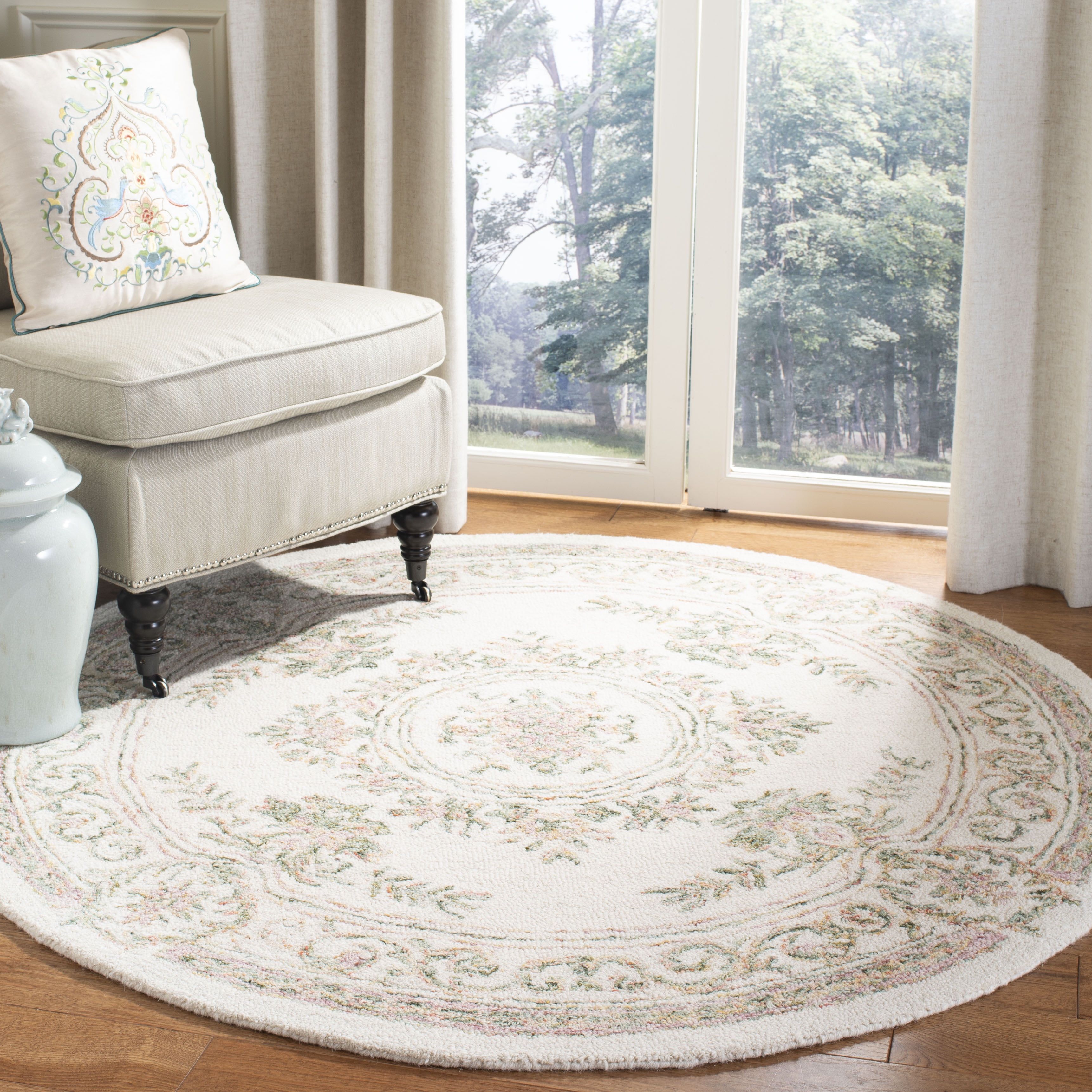 Elegant Ivory Tufted Wool 5' Round Handmade Area Rug