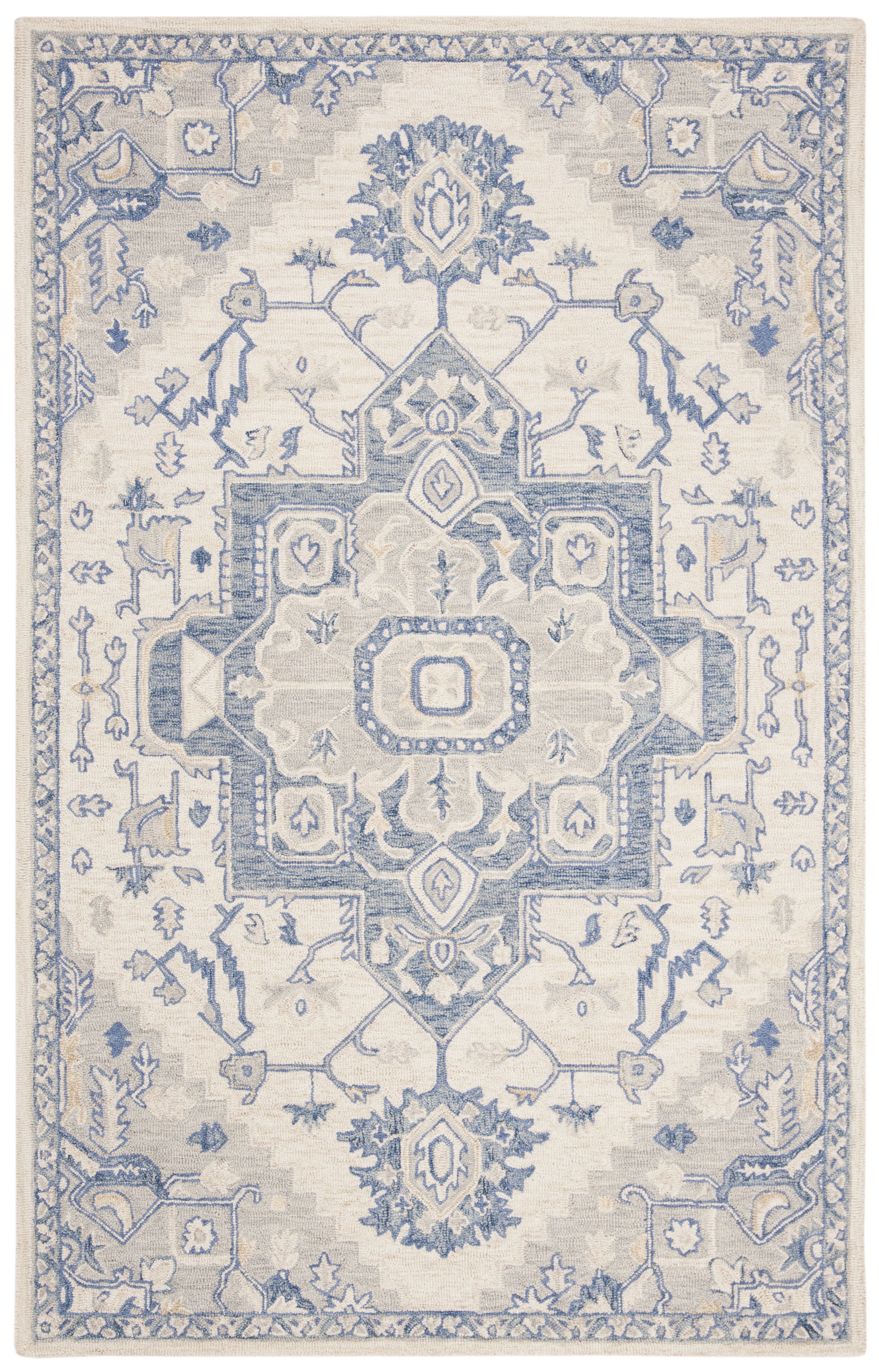 Ivory & Blue Hand-Tufted Wool Accent Rug - 2' 6" x 4'