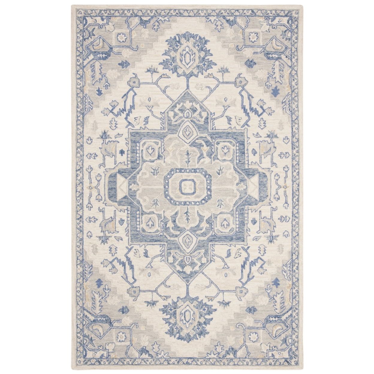Ivory & Blue Hand-Tufted Wool Accent Rug - 2' 6" x 4'