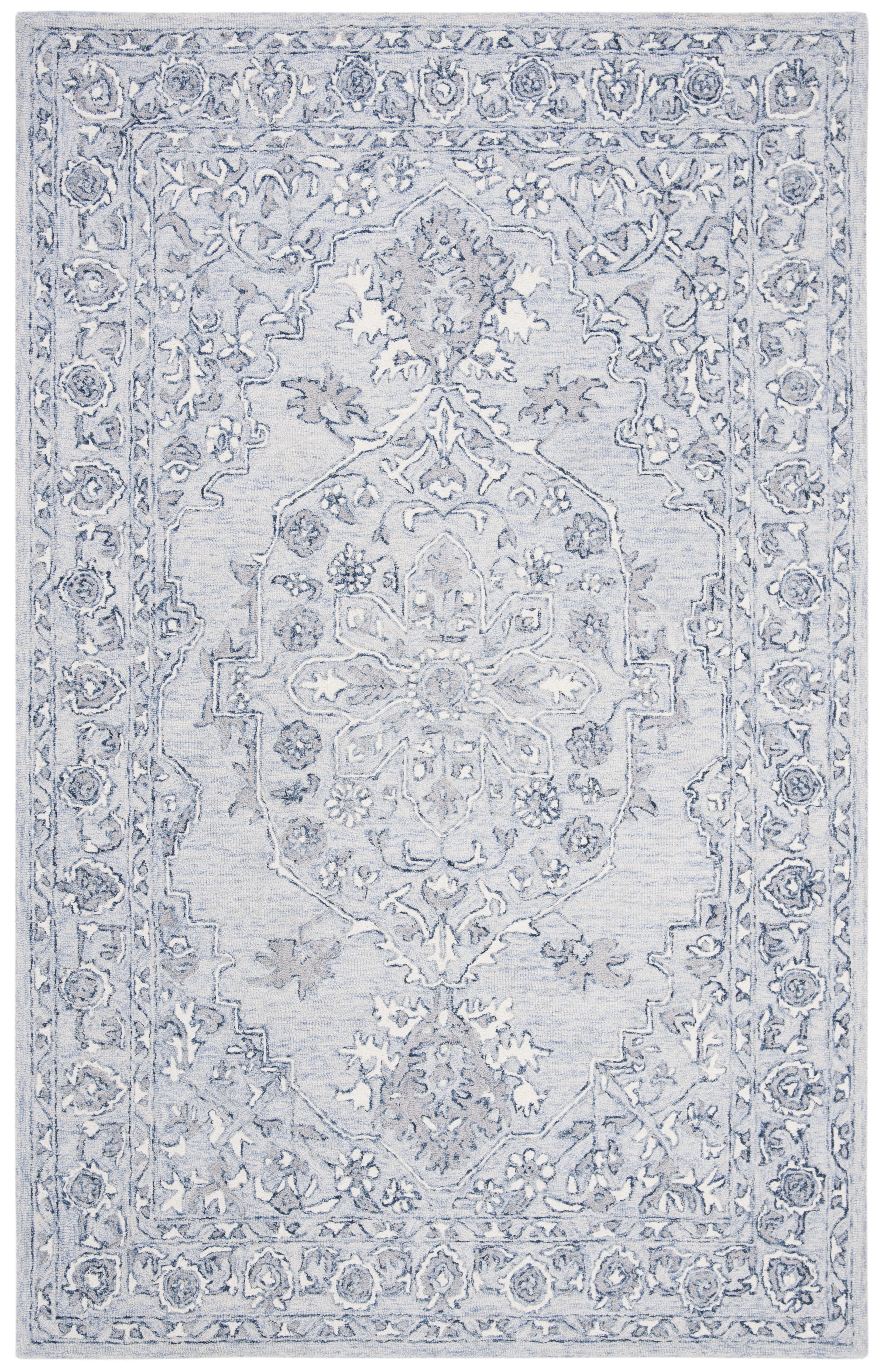 Ivory and Light Blue Hand-Tufted Wool Rug, 2' 6" x 4'