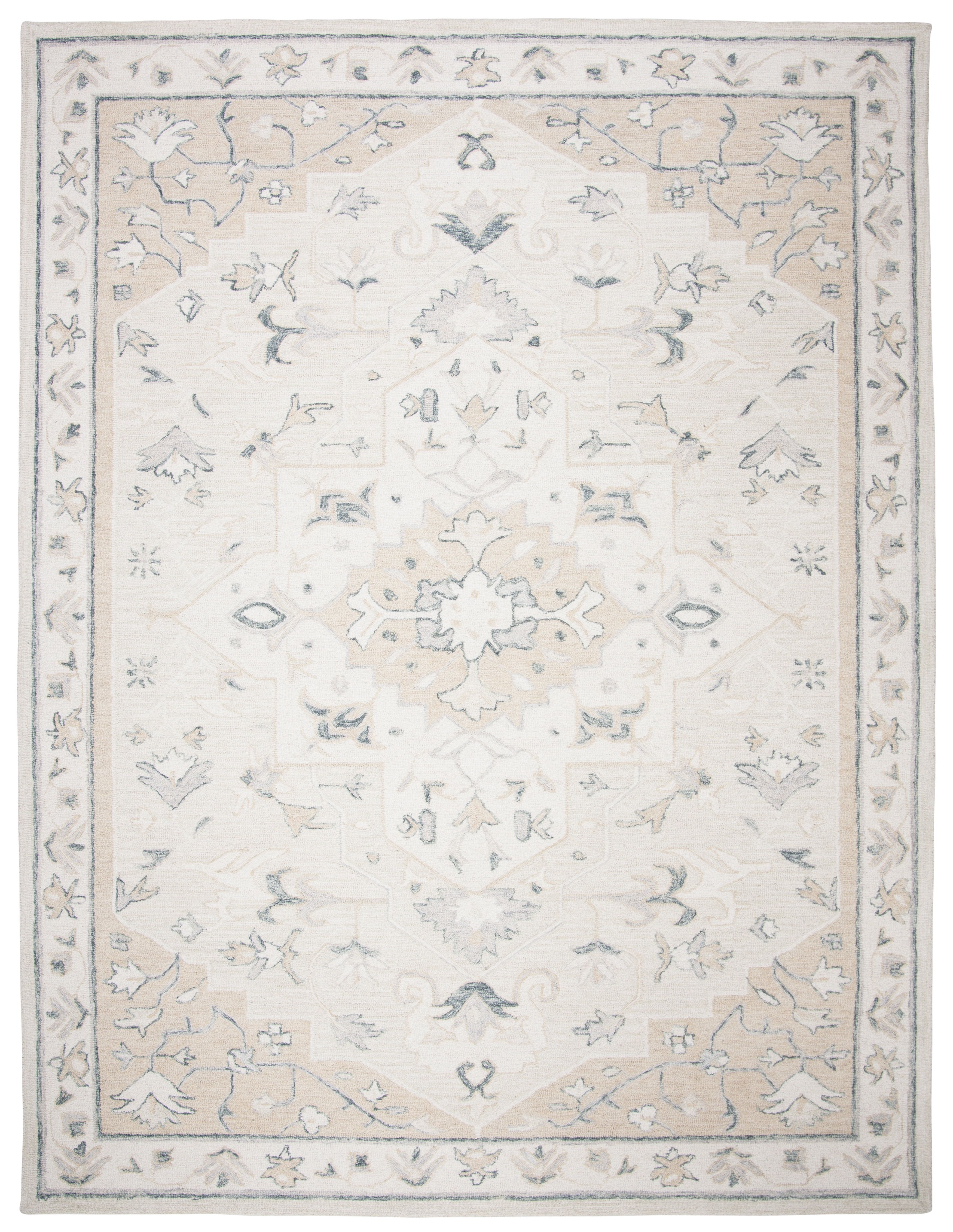 Handmade Beige/Ivory Wool Tufted Medallion Area Rug, 11' x 15'