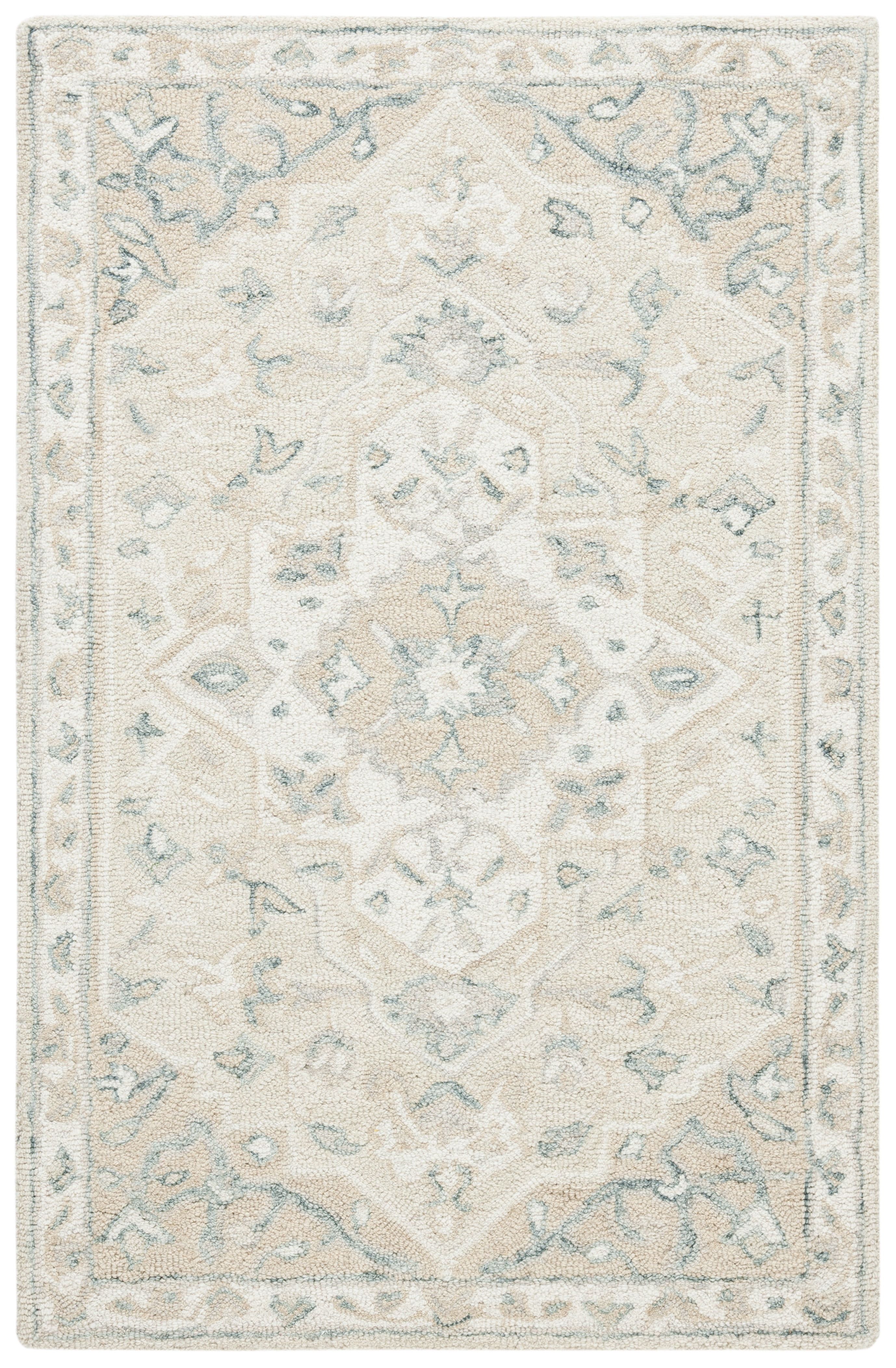 Beige Ivory Handmade Wool Medallion Area Rug 3' x 5'