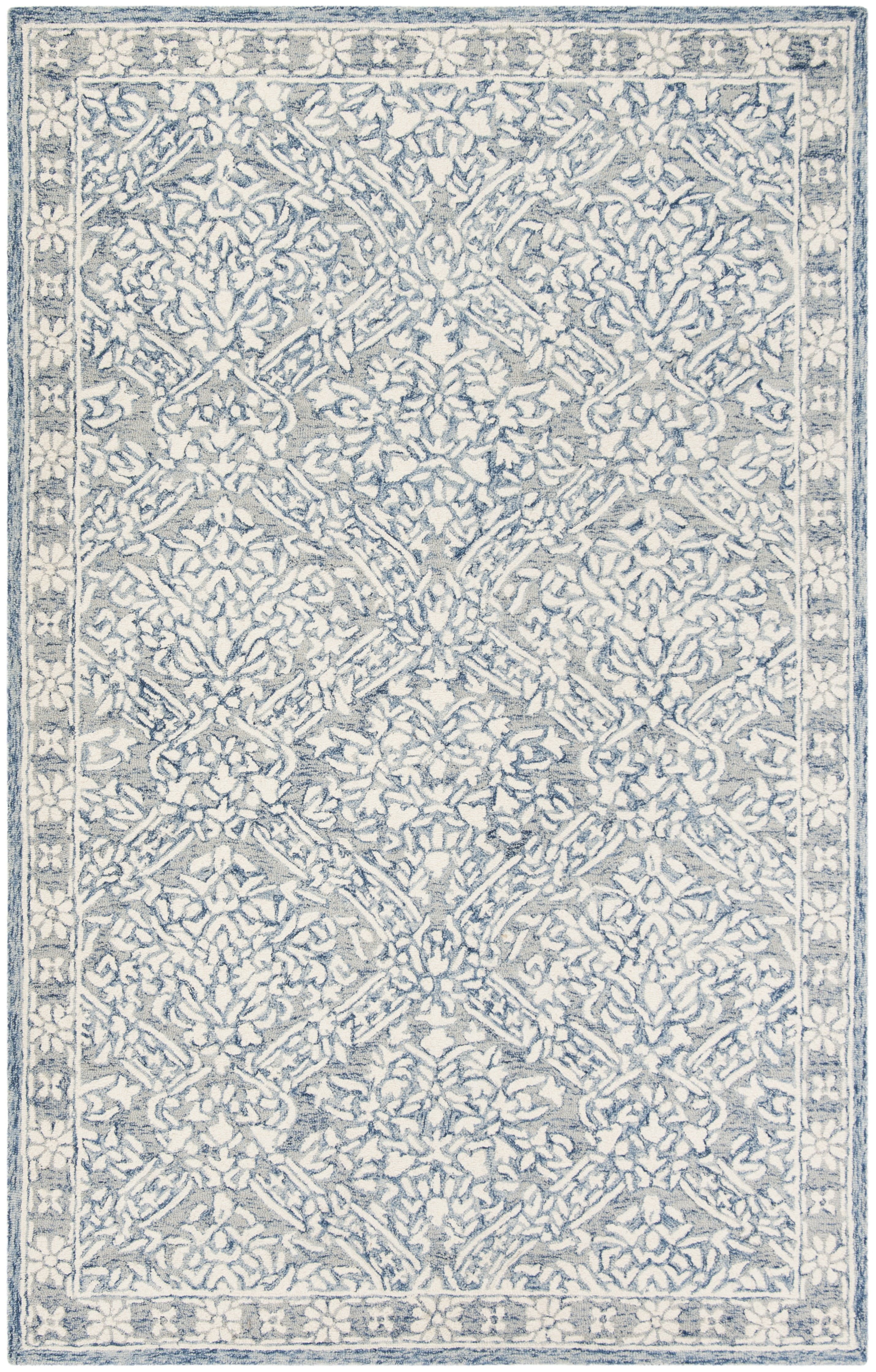 Elegant Handmade Transitional Blue & Ivory Wool Area Rug 10' x 14'