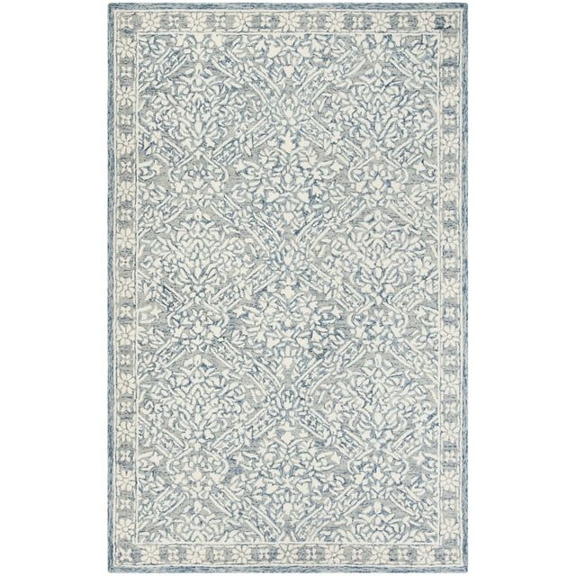 Elegant Handmade Transitional Blue & Ivory Wool Area Rug 10' x 14'