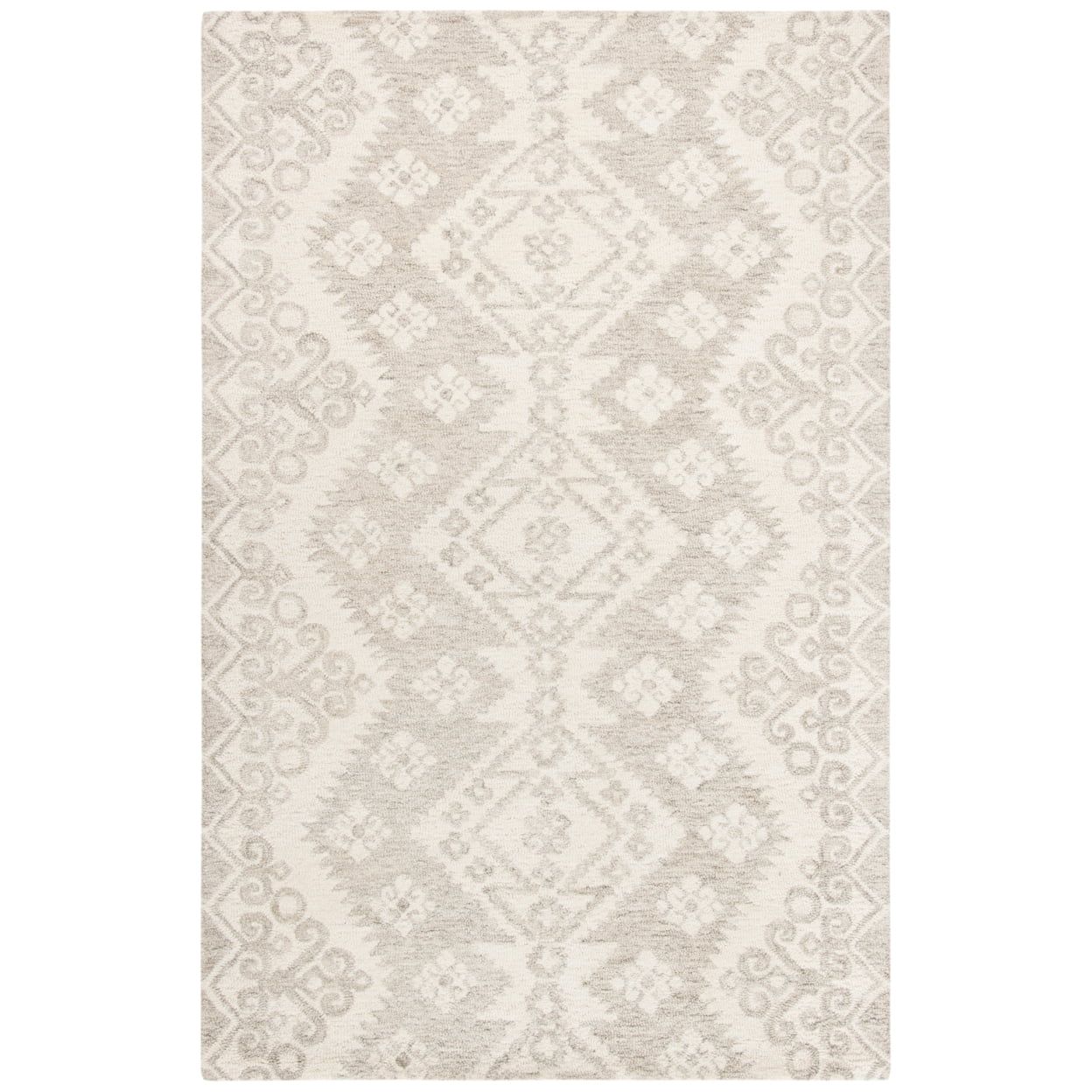 Elegant Ivory Tufted Wool Rectangular Rug, Handmade and Non-Slip