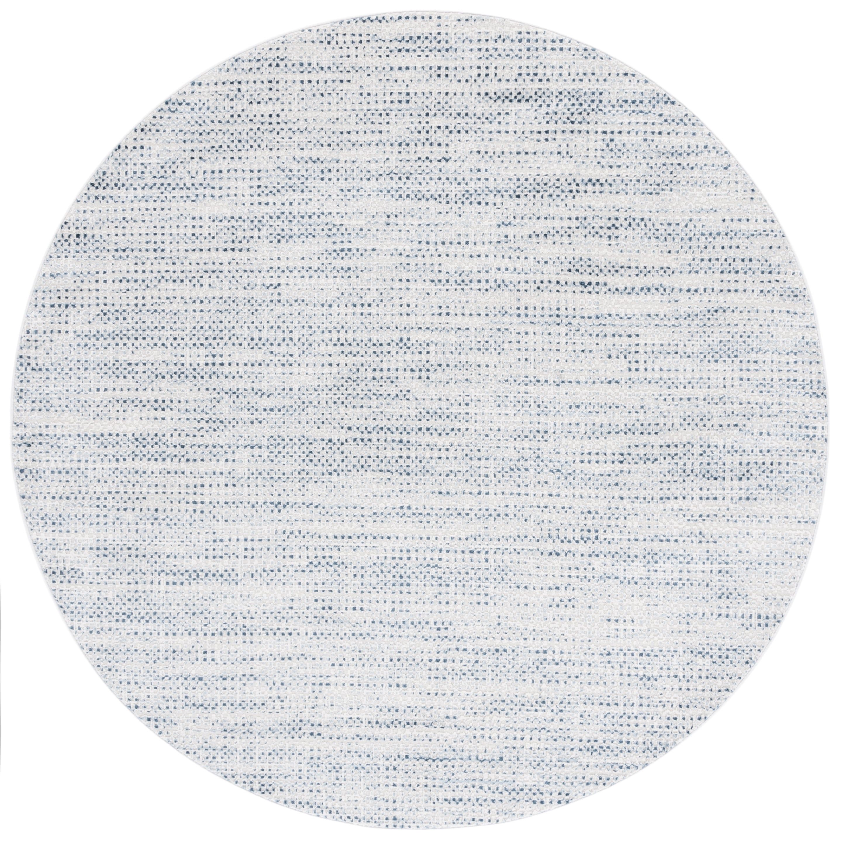 Blue and Ivory Round Synthetic Easy Care Area Rug, 6'7"